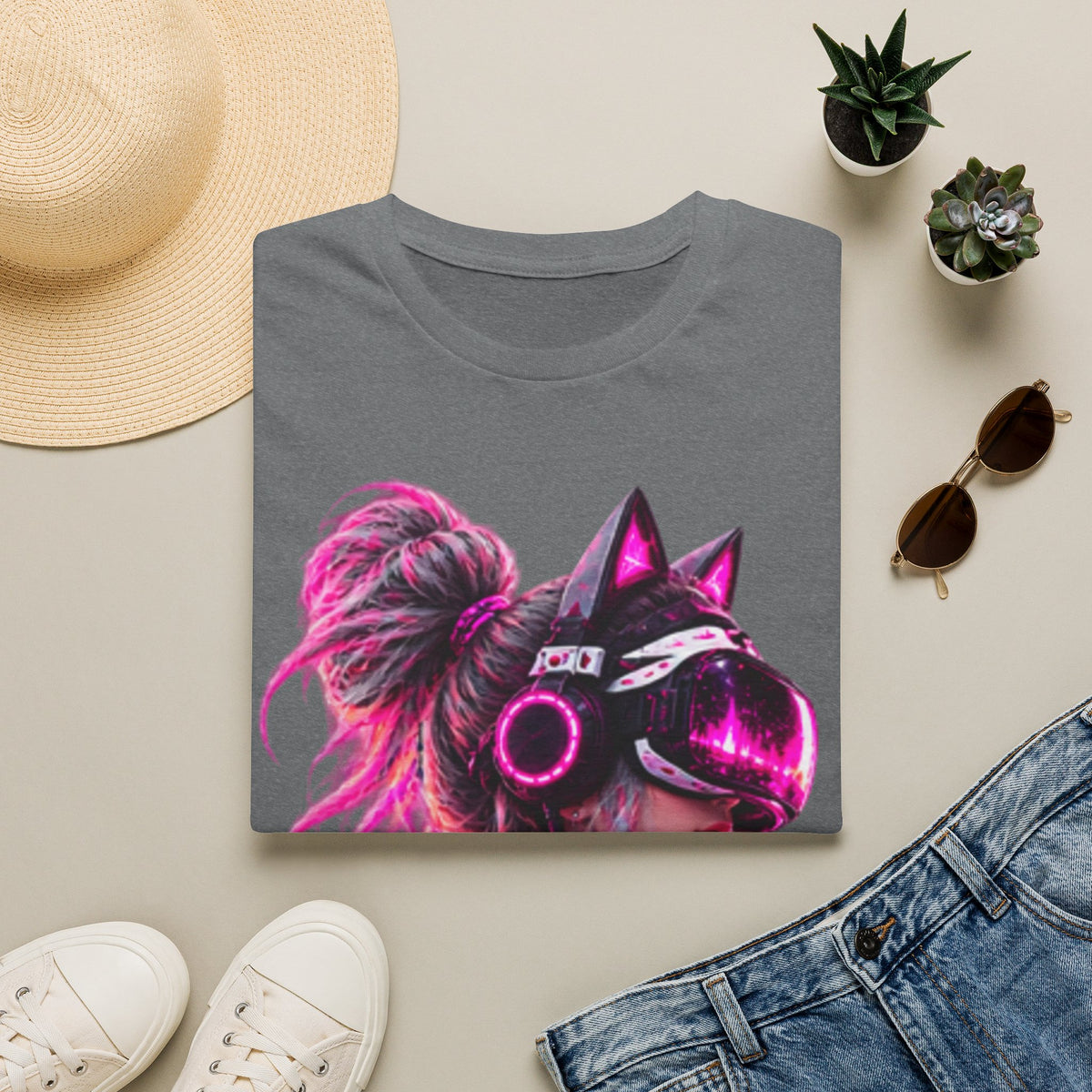 Cat VR Gamer Adult T‑Shirt — Neon Pink Cyberpunk Kitty Gamer Tee