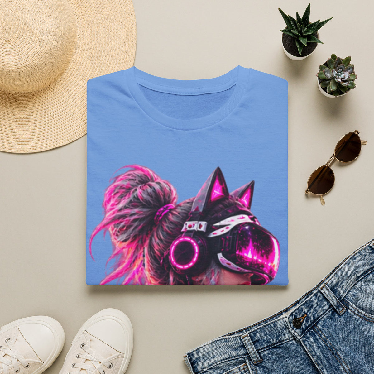 Cat VR Gamer Adult T‑Shirt — Neon Pink Cyberpunk Kitty Gamer Tee