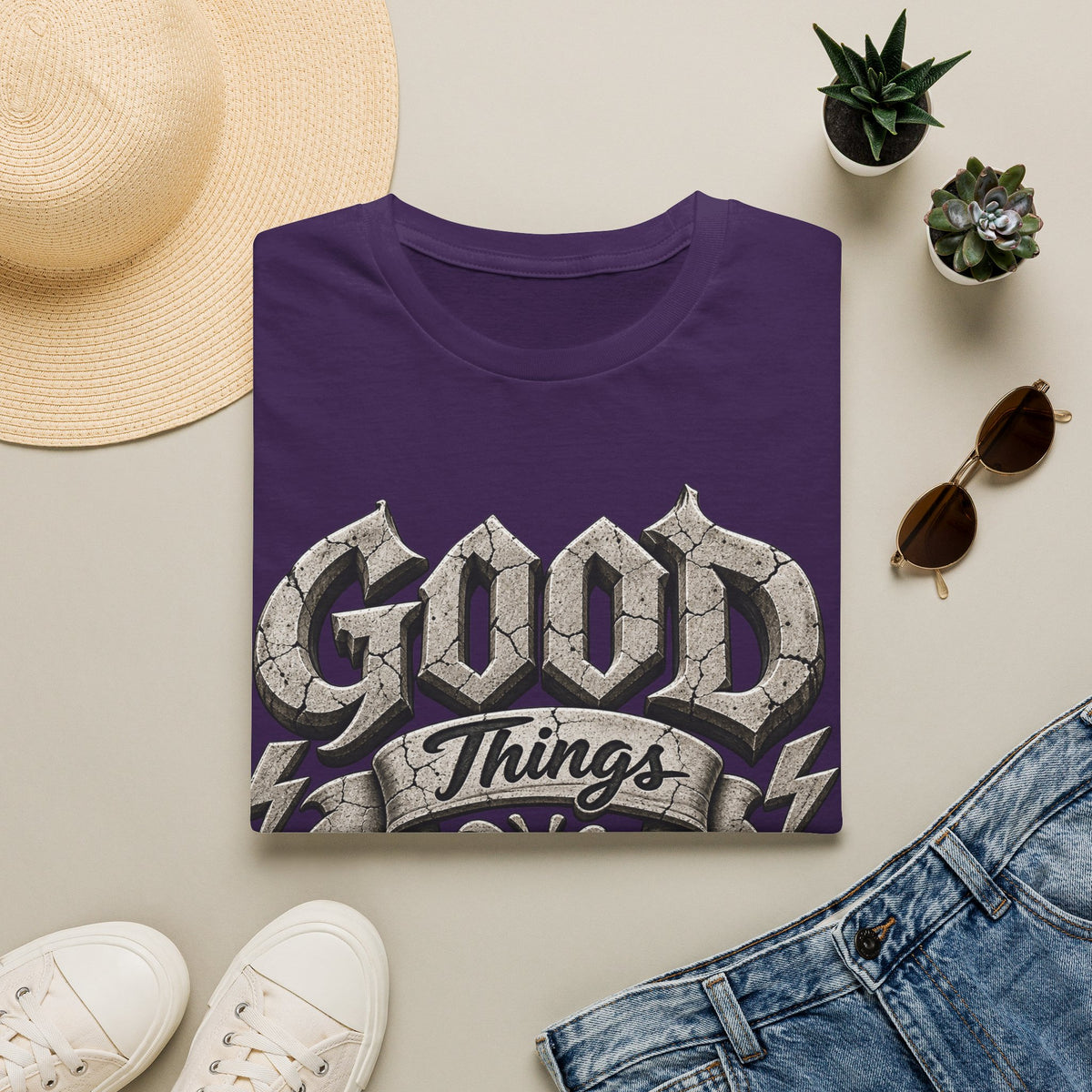 Adult T-Shirt — 'Good Things Take Time' Vintage Script Graphic Tee