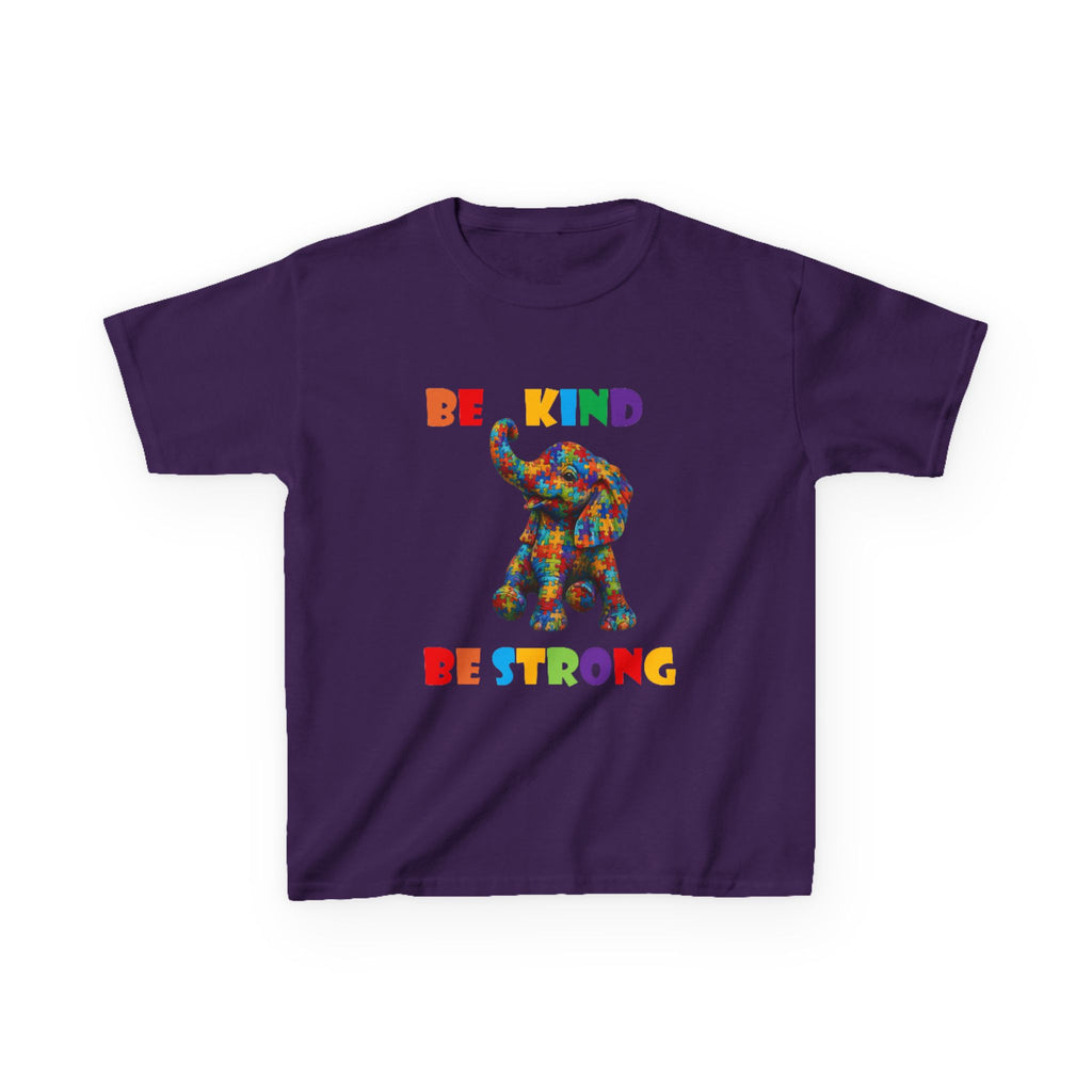 Colorful Patchwork Elephant Be Kind Be Strong Kids Tee | Rainbow Animal Shirt