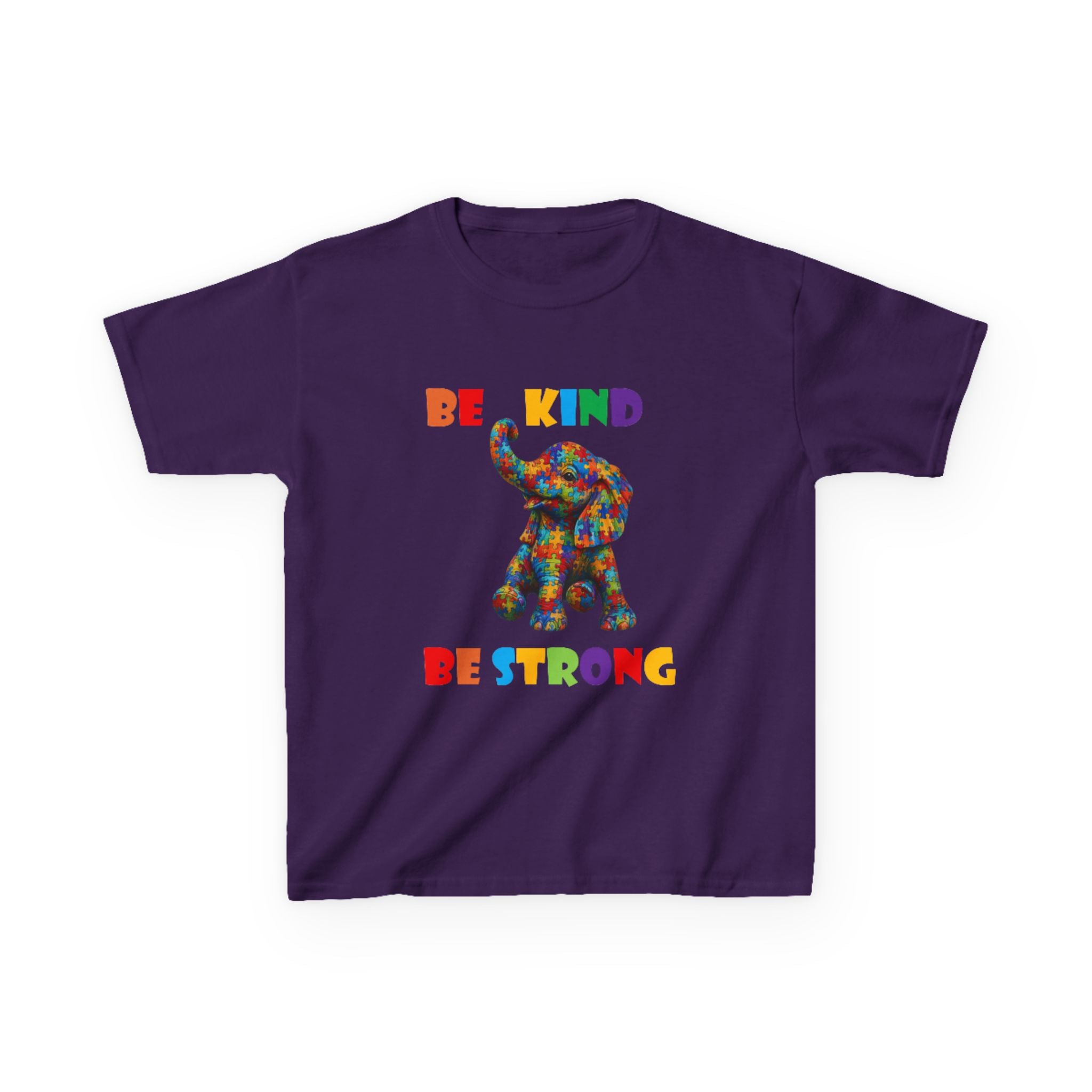 Colorful Patchwork Elephant Be Kind Be Strong Kids Tee | Rainbow Animal Shirt