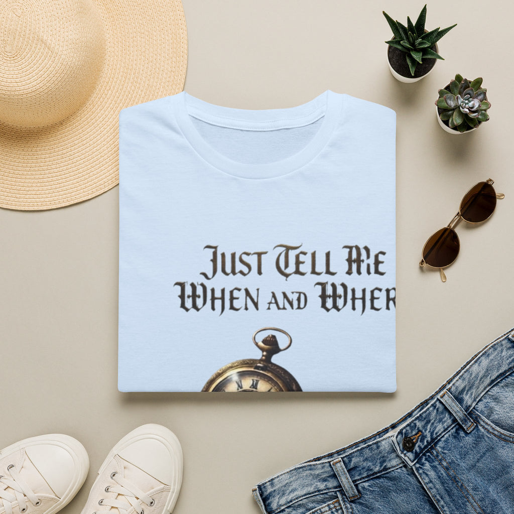 Pocket Watch Adult T-Shirt — "Just Tell Me When and Where" Vintage Timepiece Tee