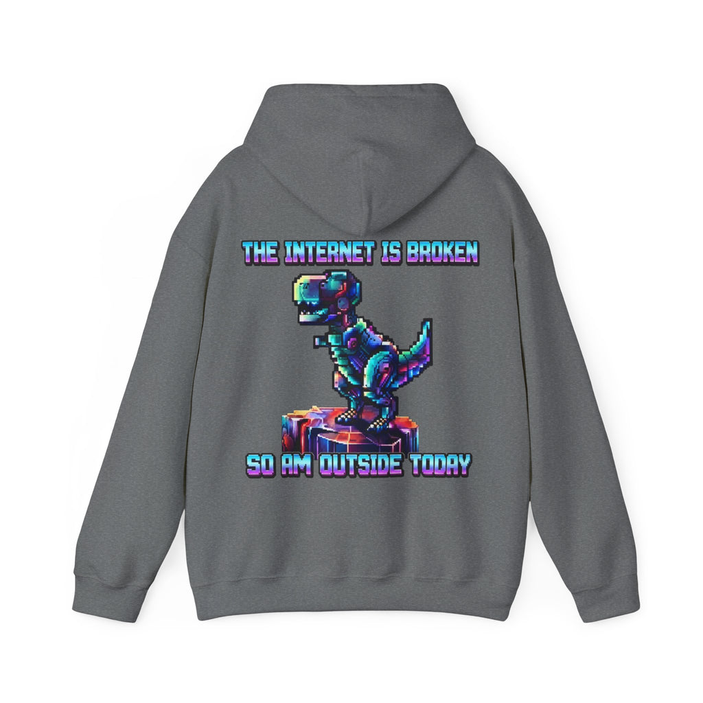 Retro Pixel Dino Adult Hoodie - "The Internet Is Broken So I’m Outside Today"