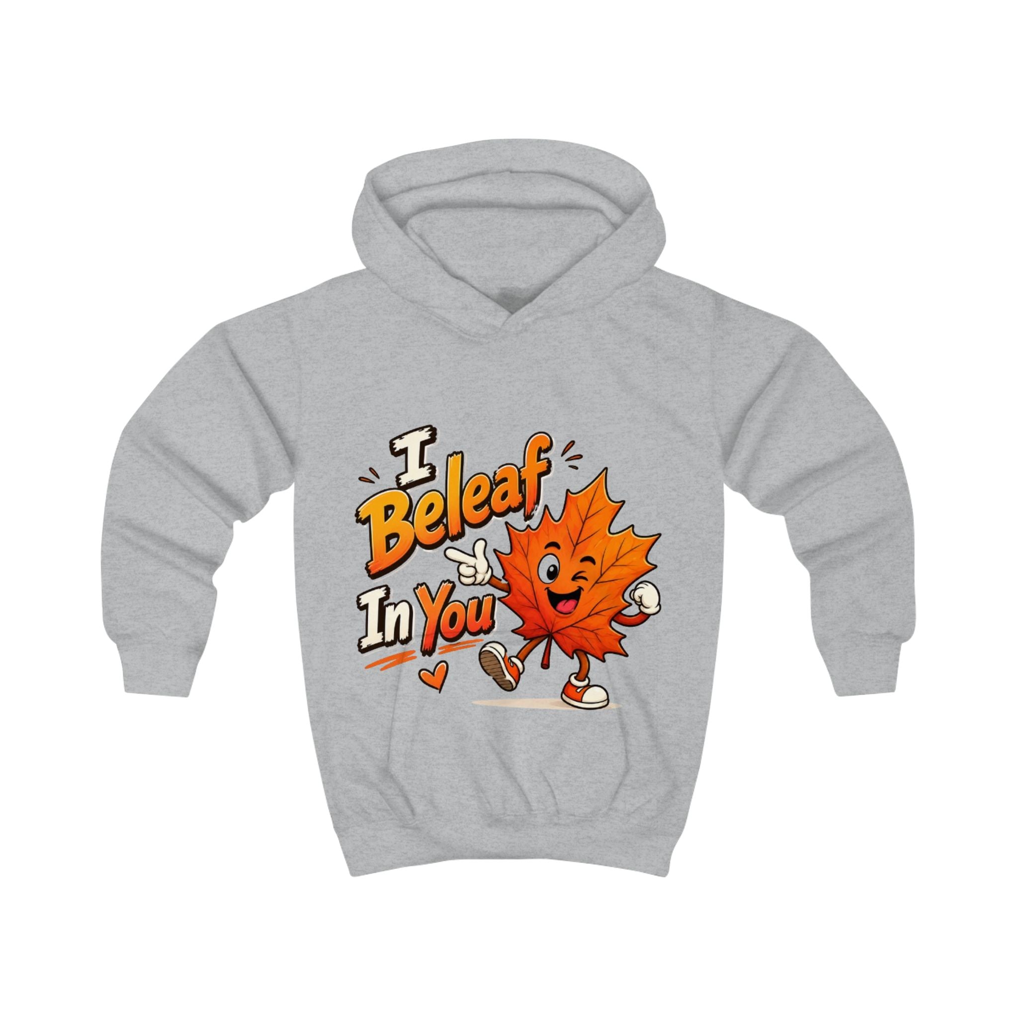 Kids Hoodie — Cute 'I Beleaf in You' Autumn Leaf Motivational Hoodie