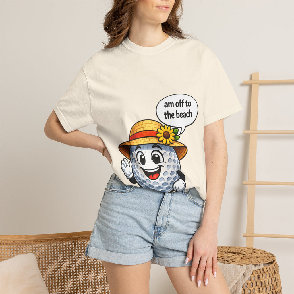 Golf Ball Graphic Tee — "am off to the beach" Cute Summer Golf T-Shirt