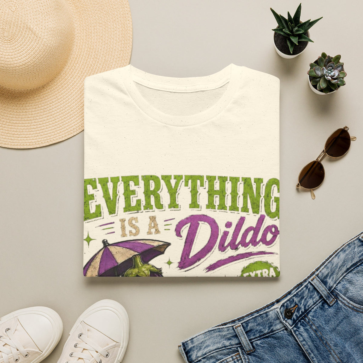 Graphic Adult T‑Shirt — "Everything Is a Dildo" Humorous Eggplant Design