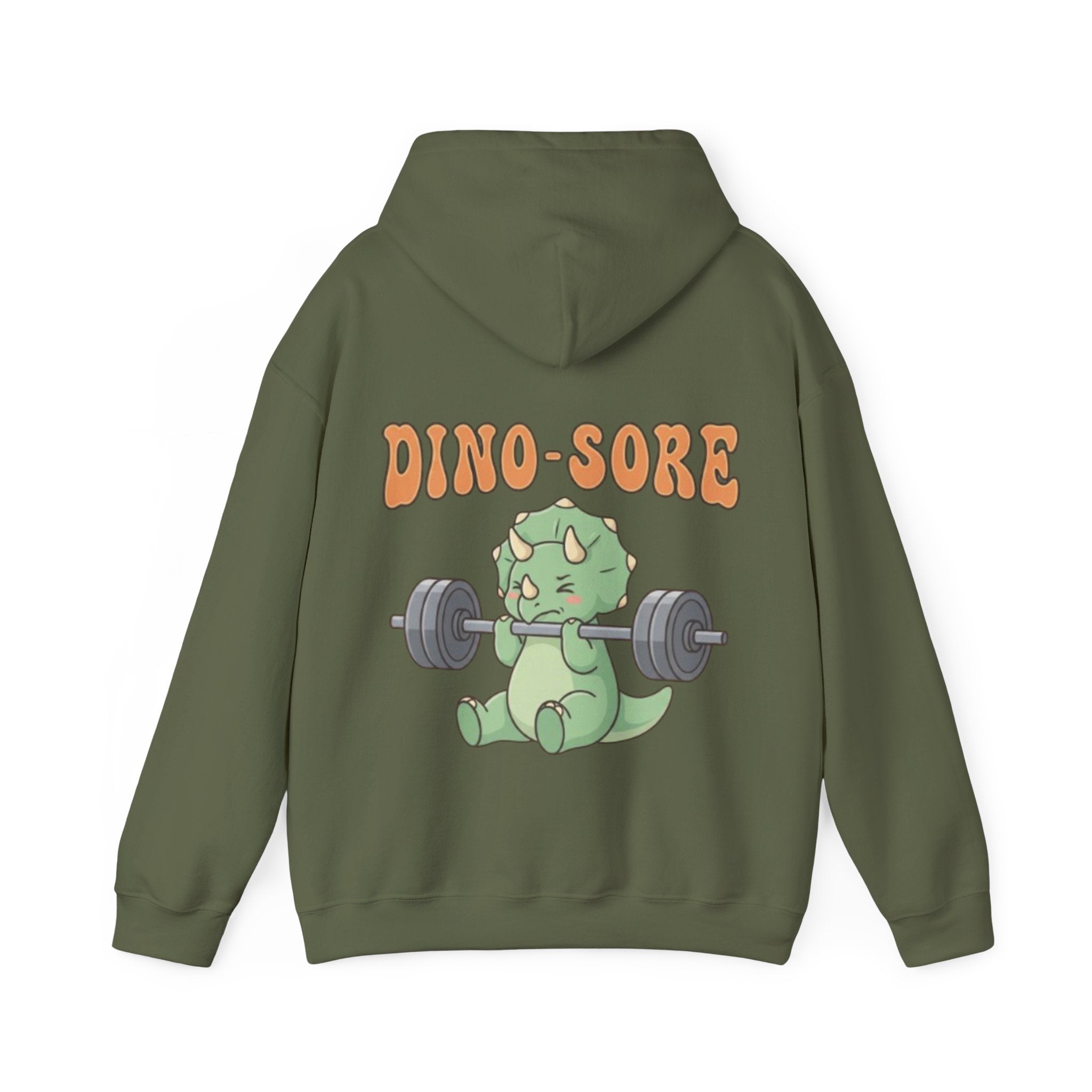 Dino-Sore Adult Hoodie — Cute Triceratops Weightlifting Sweatshirt