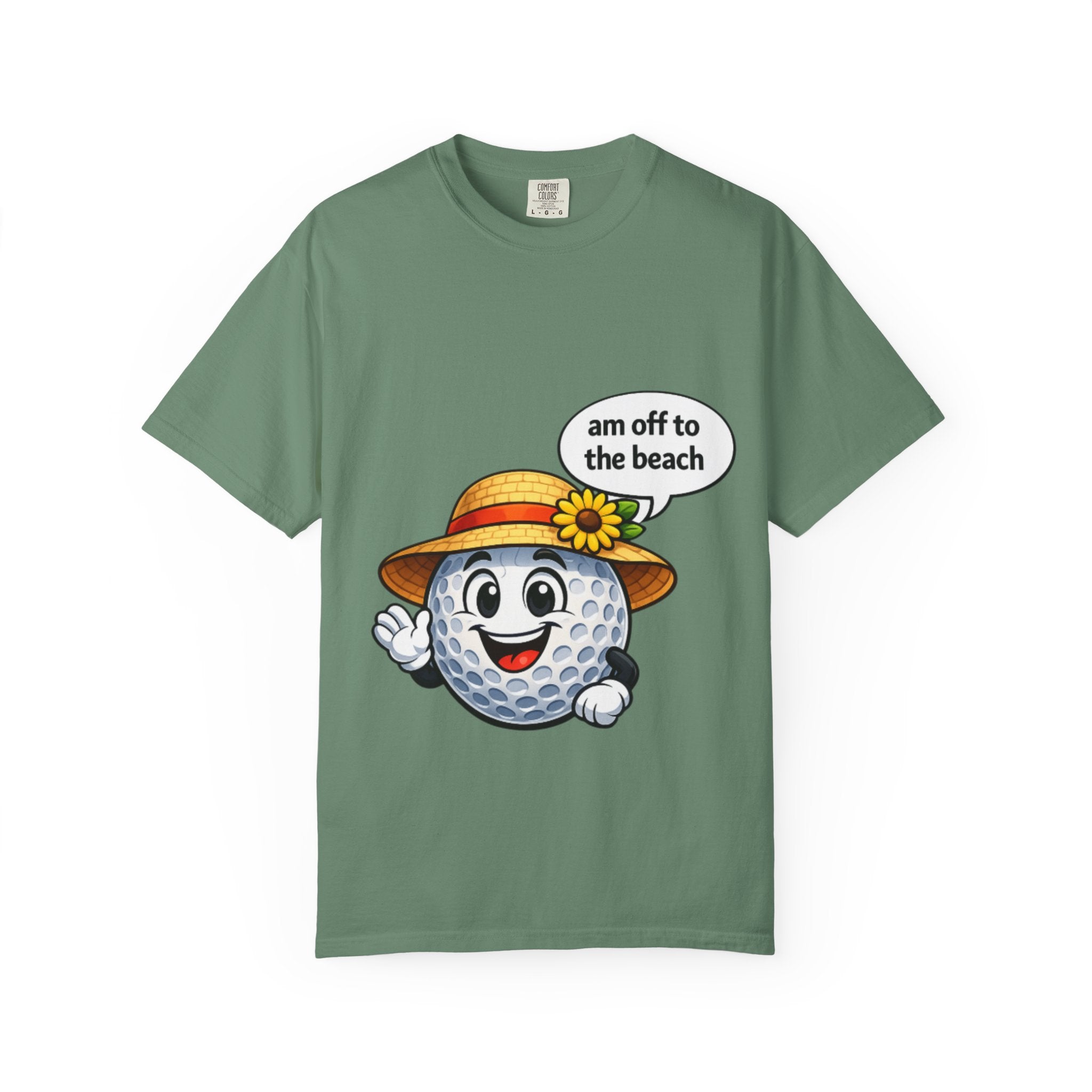 Golf Ball Graphic Tee — "am off to the beach" Cute Summer Golf T-Shirt