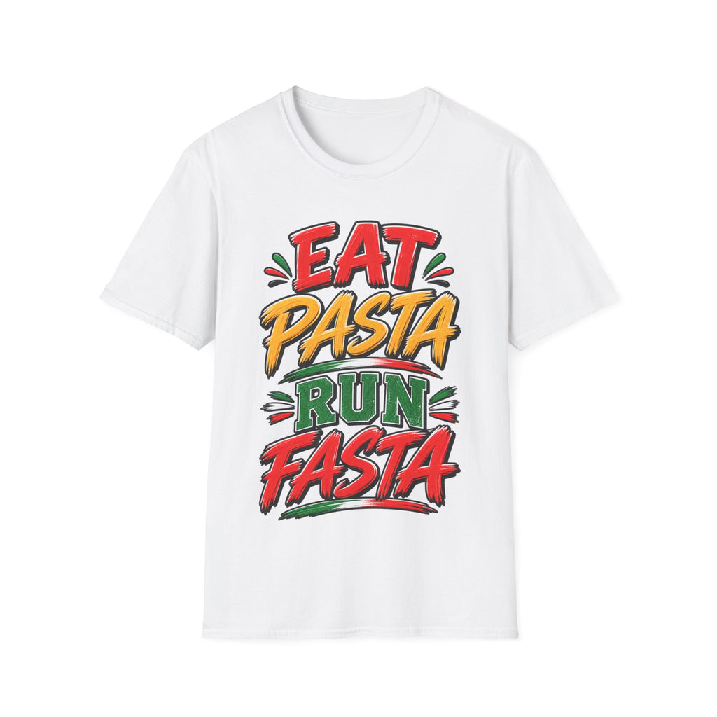 Eat Pasta Run Fasta Adult T-Shirt — Funny Italian Food & Running Graphic Tee