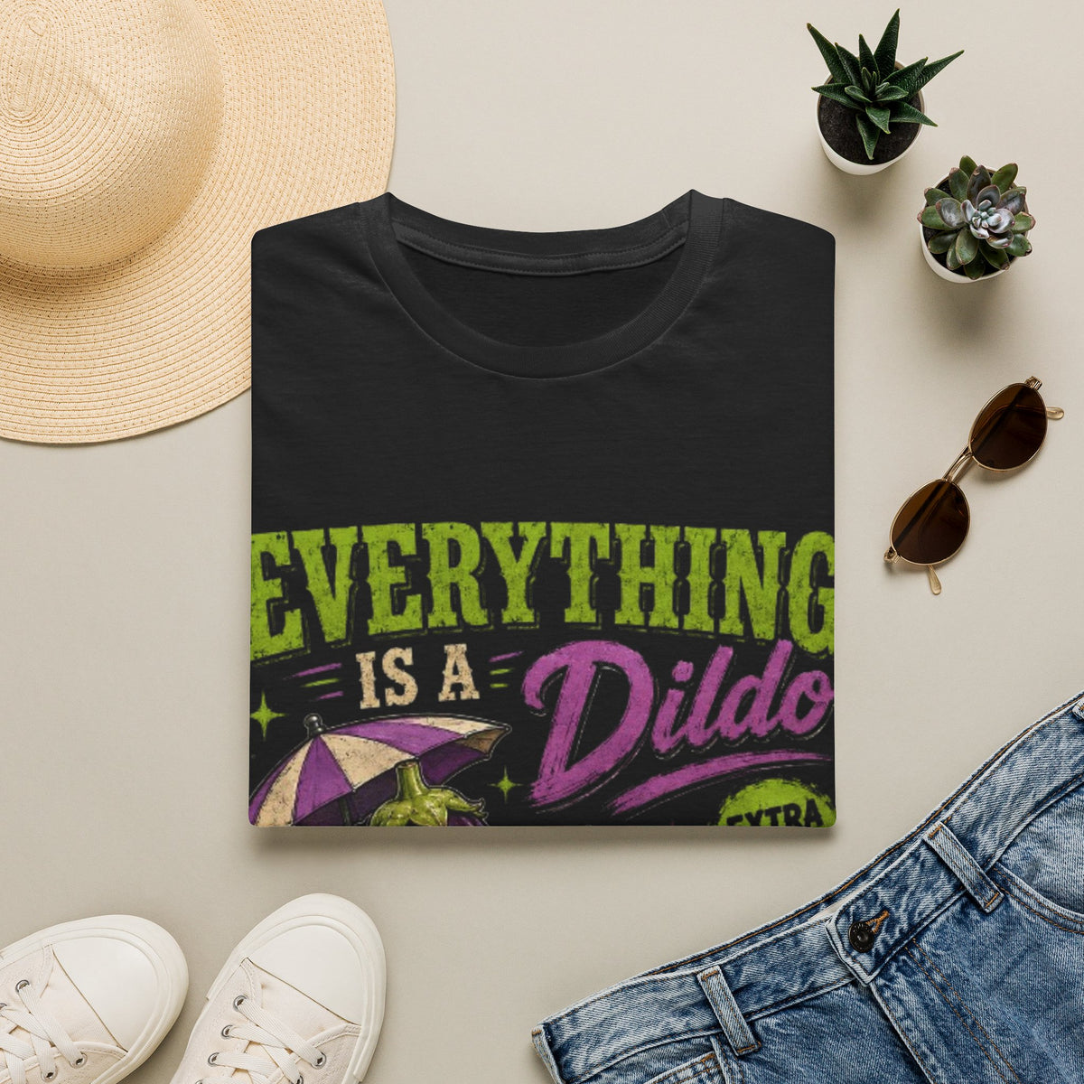 Graphic Adult T‑Shirt — "Everything Is a Dildo" Humorous Eggplant Design