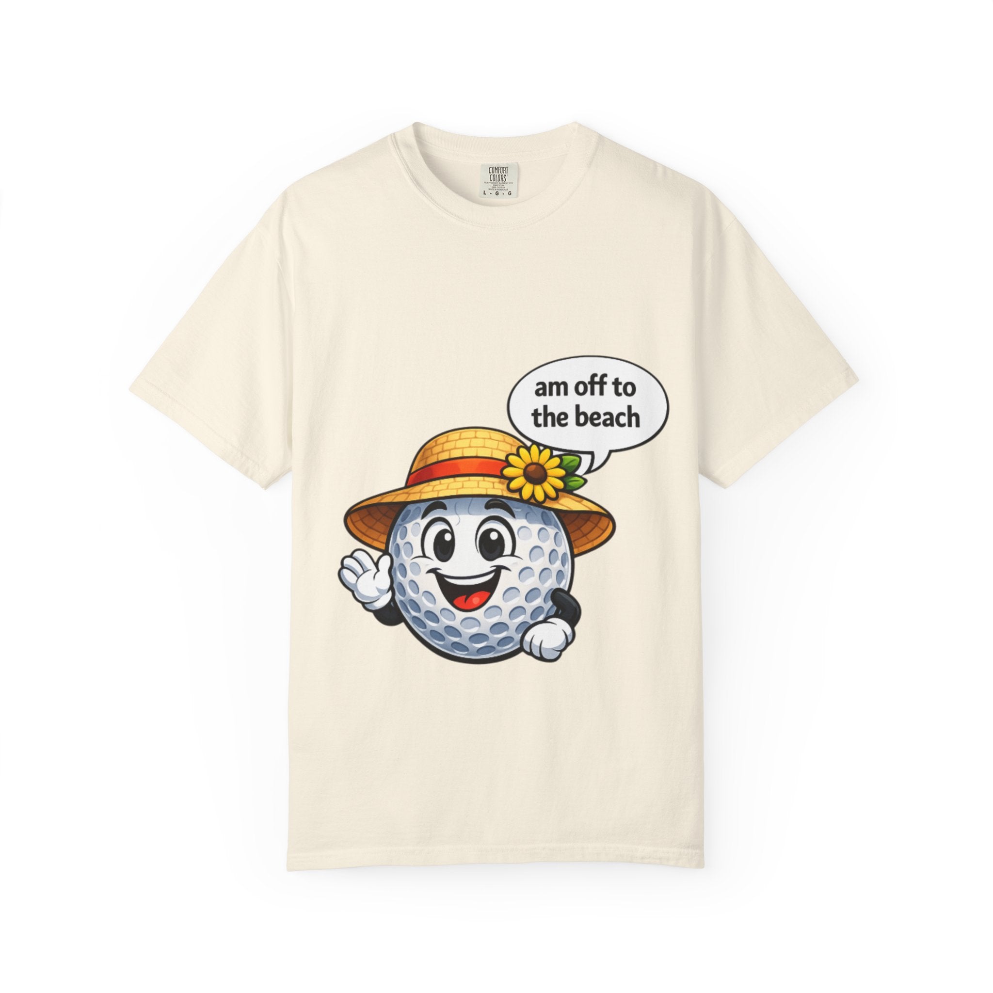 Golf Ball Graphic Tee — "am off to the beach" Cute Summer Golf T-Shirt