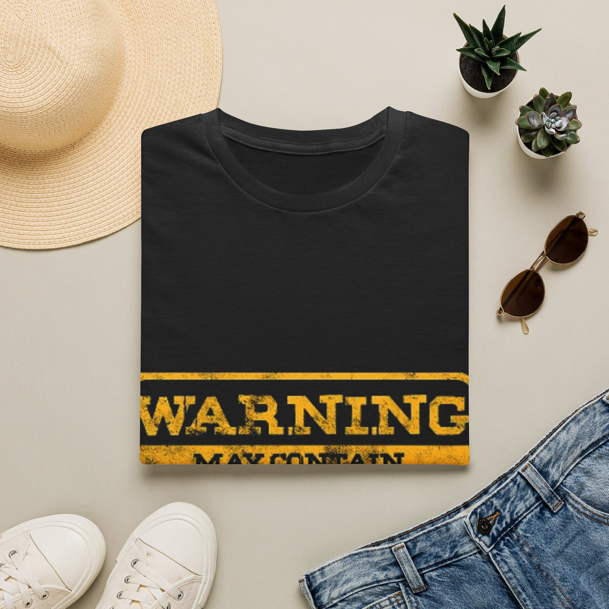 Adult T-Shirt — "WARNING: May Contain Alcohol" Distressed Graphic Tee