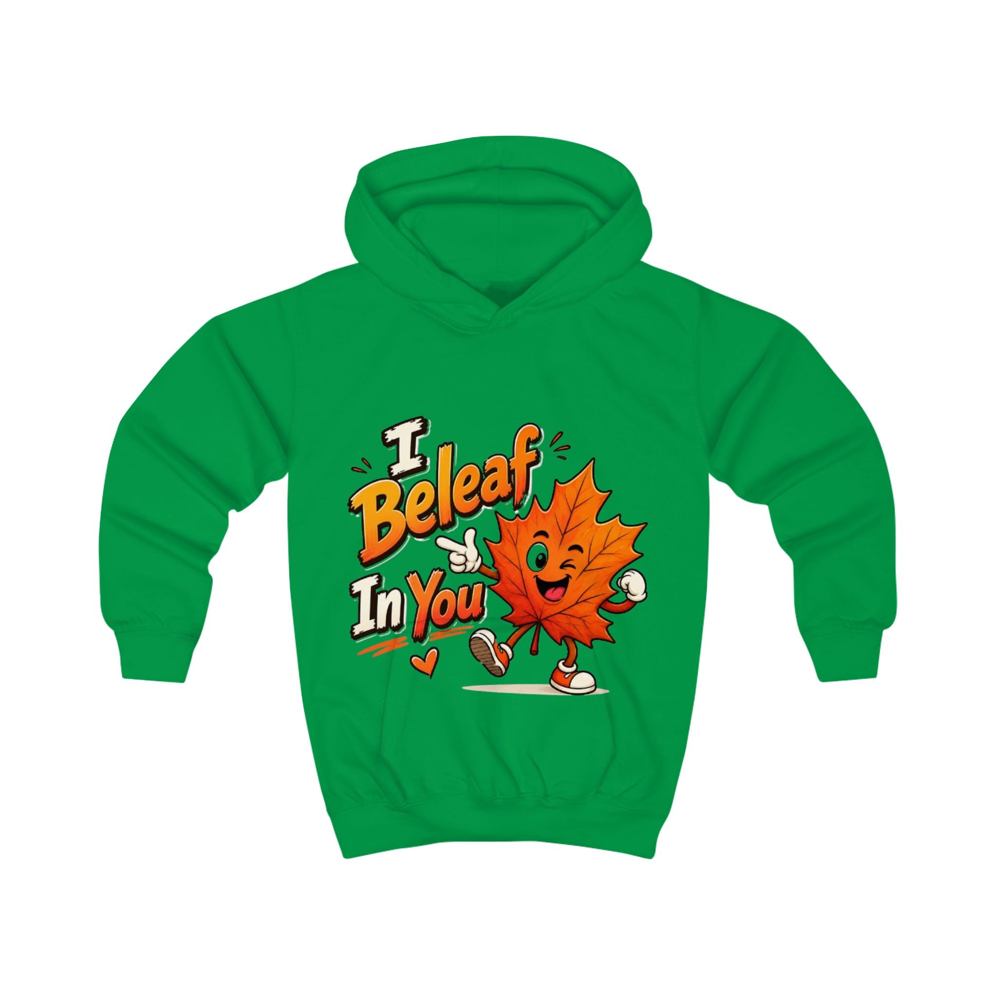 Kids Hoodie — Cute 'I Beleaf in You' Autumn Leaf Motivational Hoodie