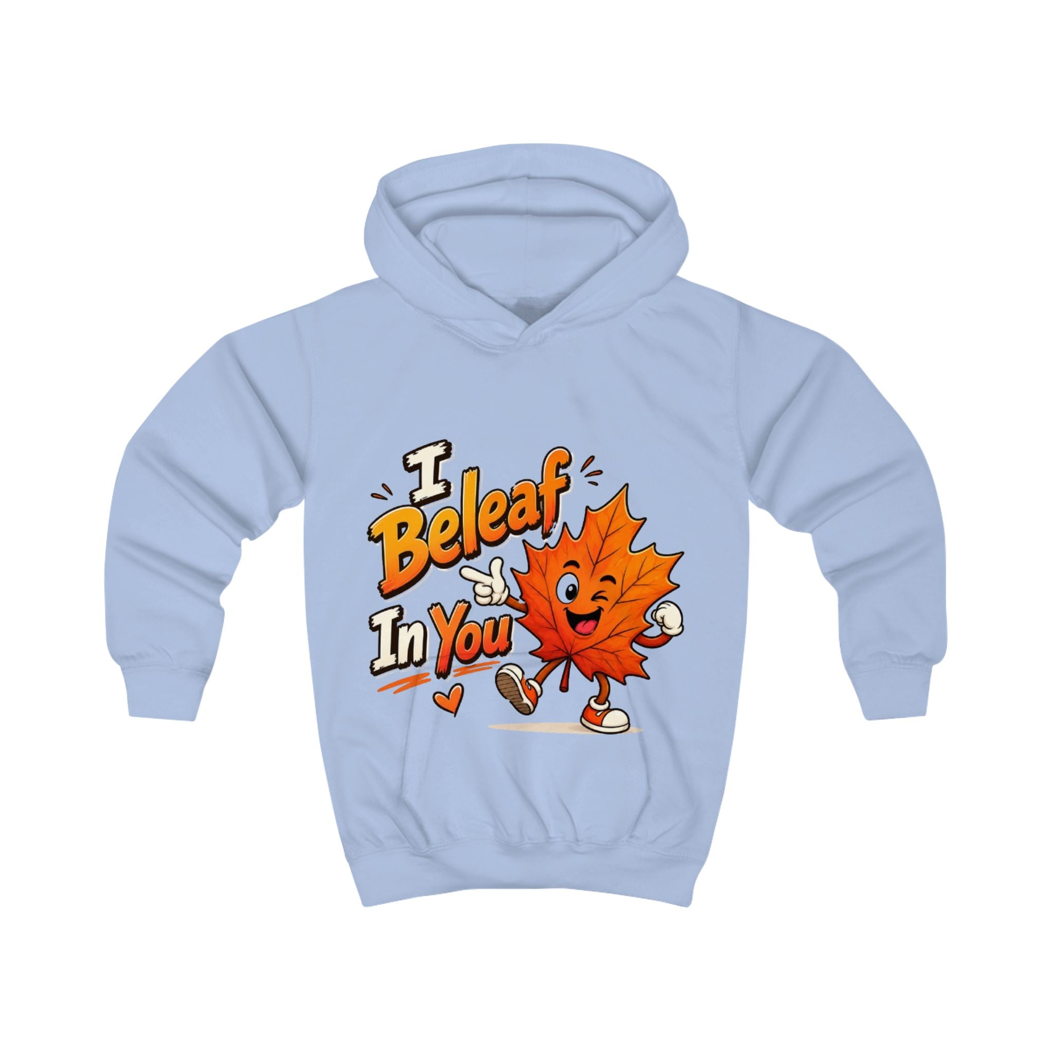 Kids Hoodie — Cute 'I Beleaf in You' Autumn Leaf Motivational Hoodie