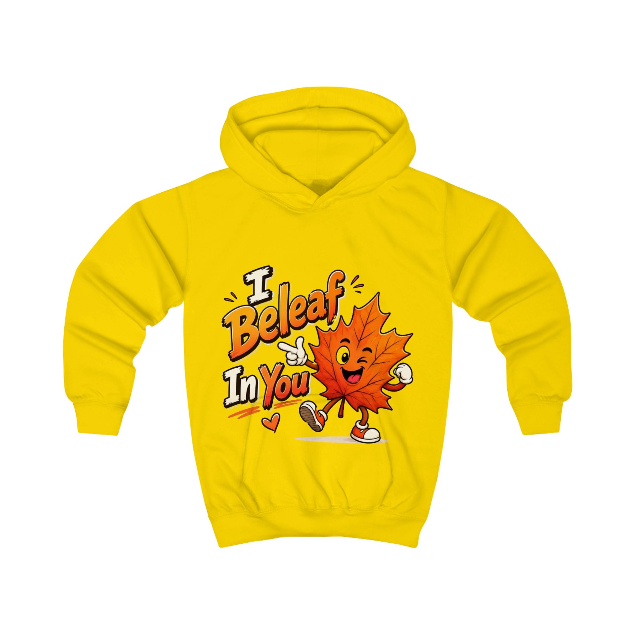Kids Hoodie — Cute 'I Beleaf in You' Autumn Leaf Motivational Hoodie