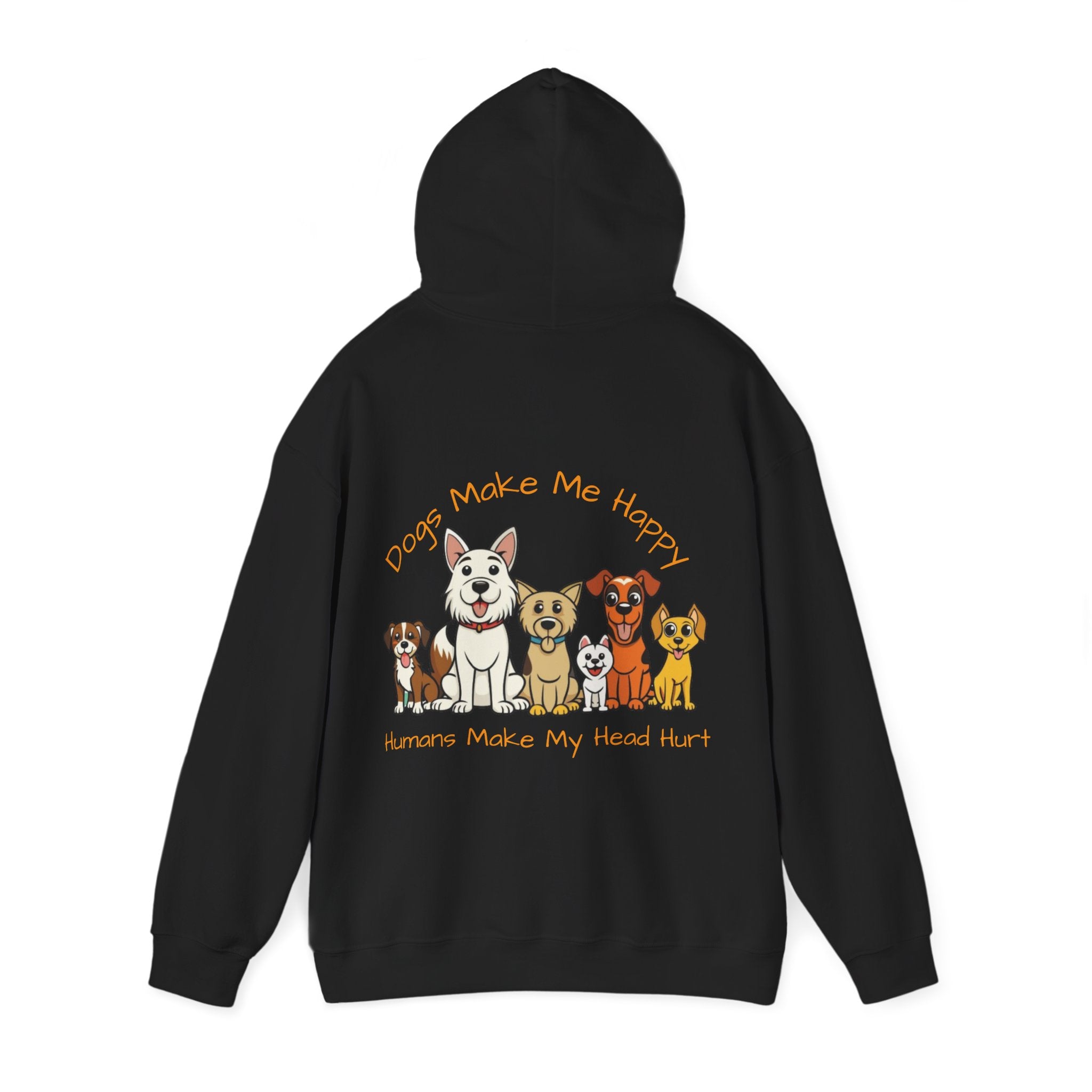 Dog Lovers Adult Hoodie — "Dogs Make Me Happy, Humans Make My Head Hurt" Cute Cartoon Dogs Pullover