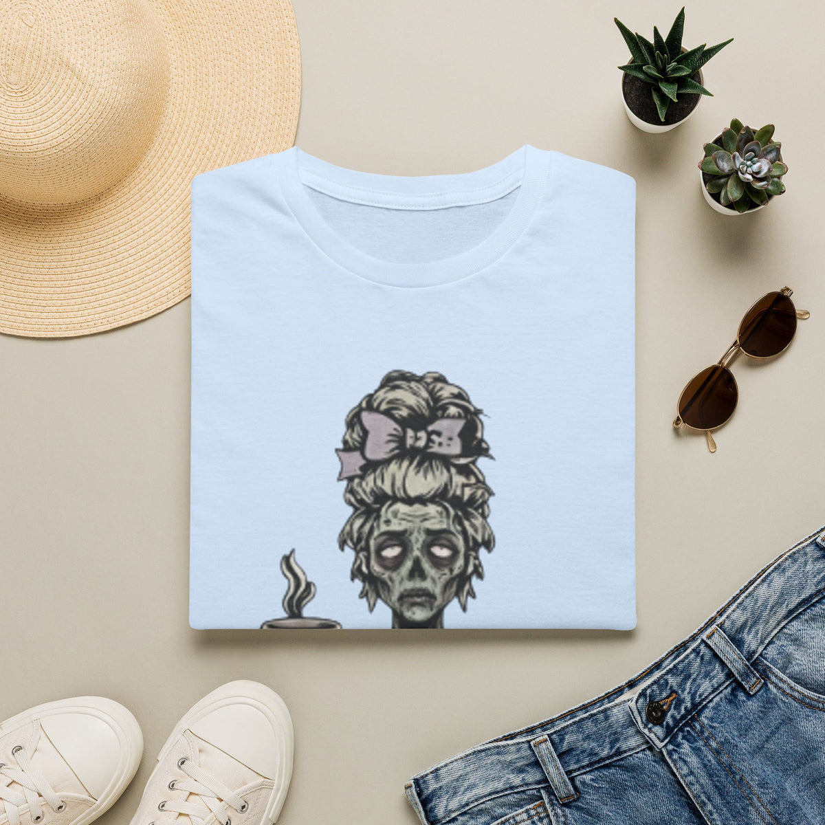 Mombie Adult T-Shirt – Funny Zombie Coffee Tee for Halloween & Horror Fans