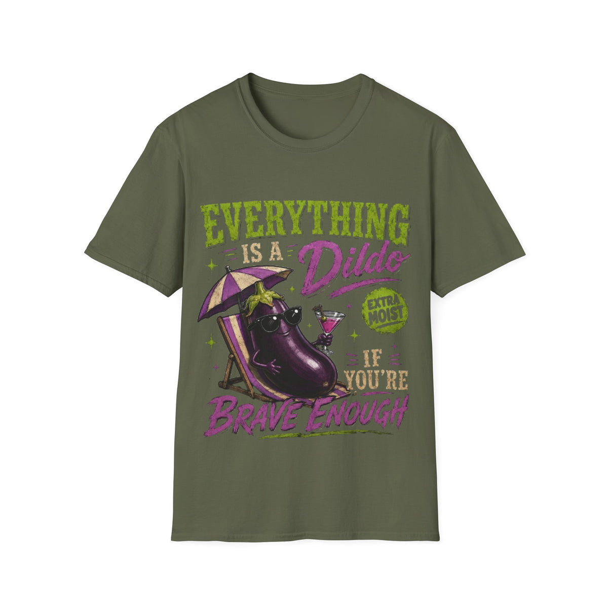 Graphic Adult T‑Shirt — "Everything Is a Dildo" Humorous Eggplant Design