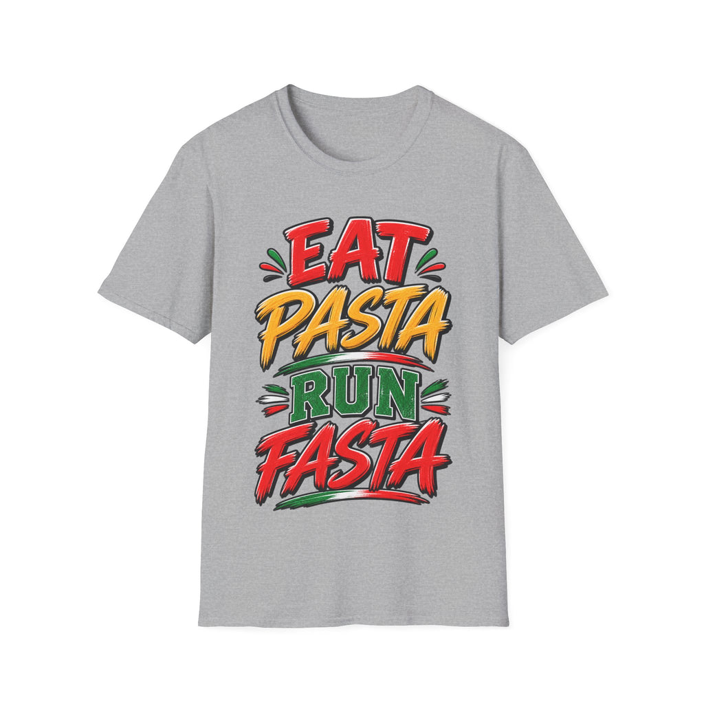 Eat Pasta Run Fasta Adult T-Shirt — Funny Italian Food & Running Graphic Tee