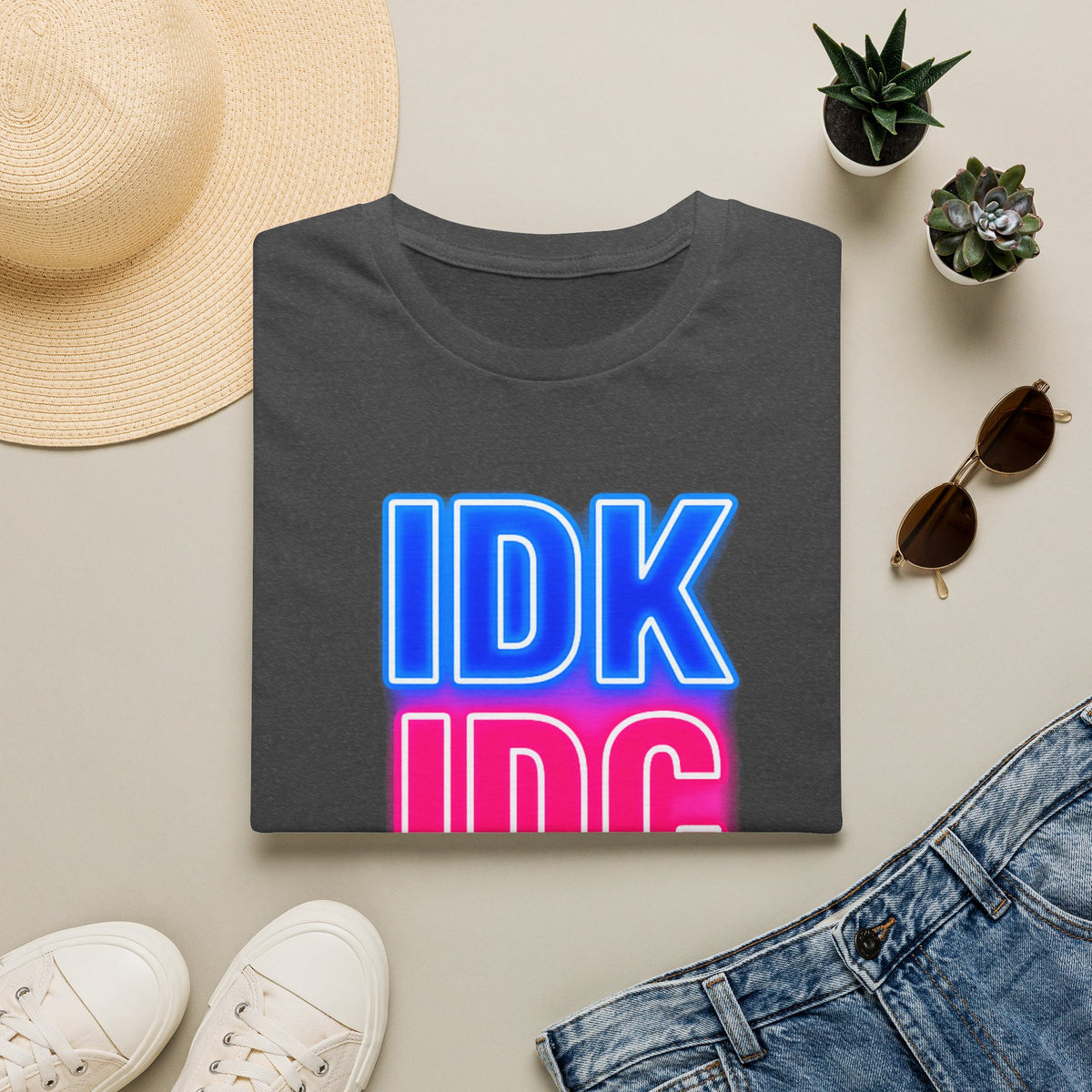 IDK IDC Dilligaf Graphic Adult T-Shirt – Neon Retro Statement Tee