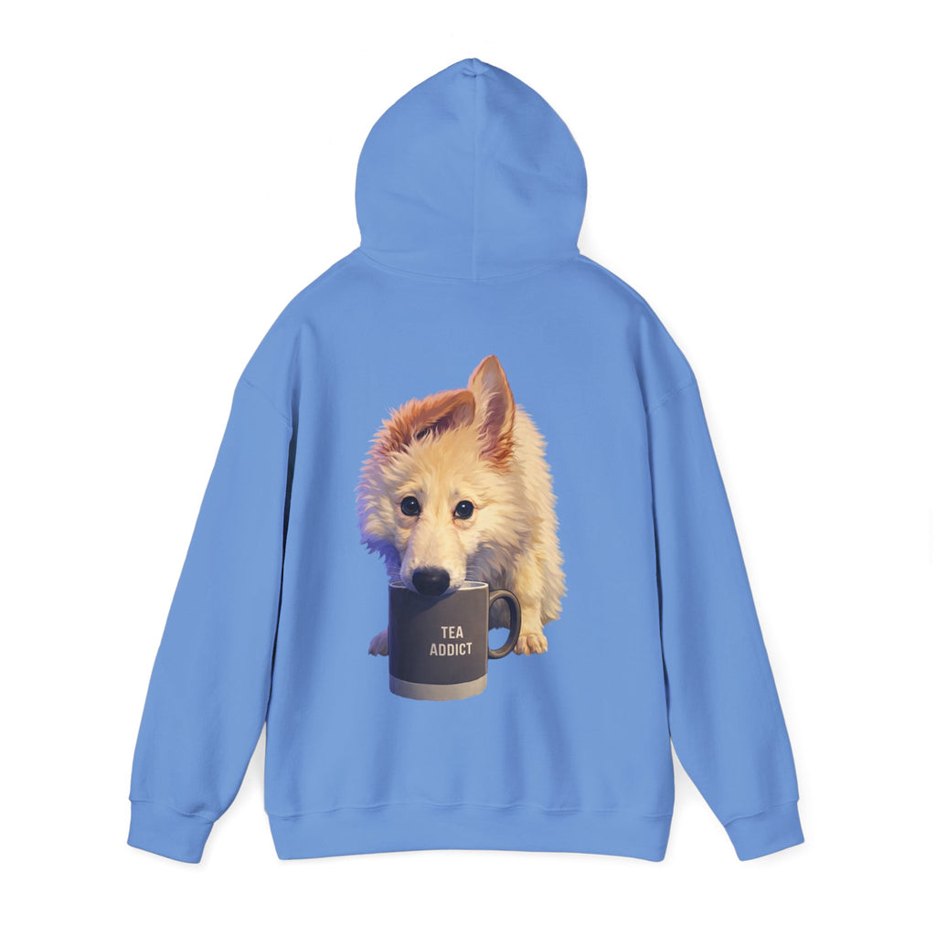 Cute Fluffy Dog With Tea Mug Adult Hoodie | Dog Illustration Sweatshirt