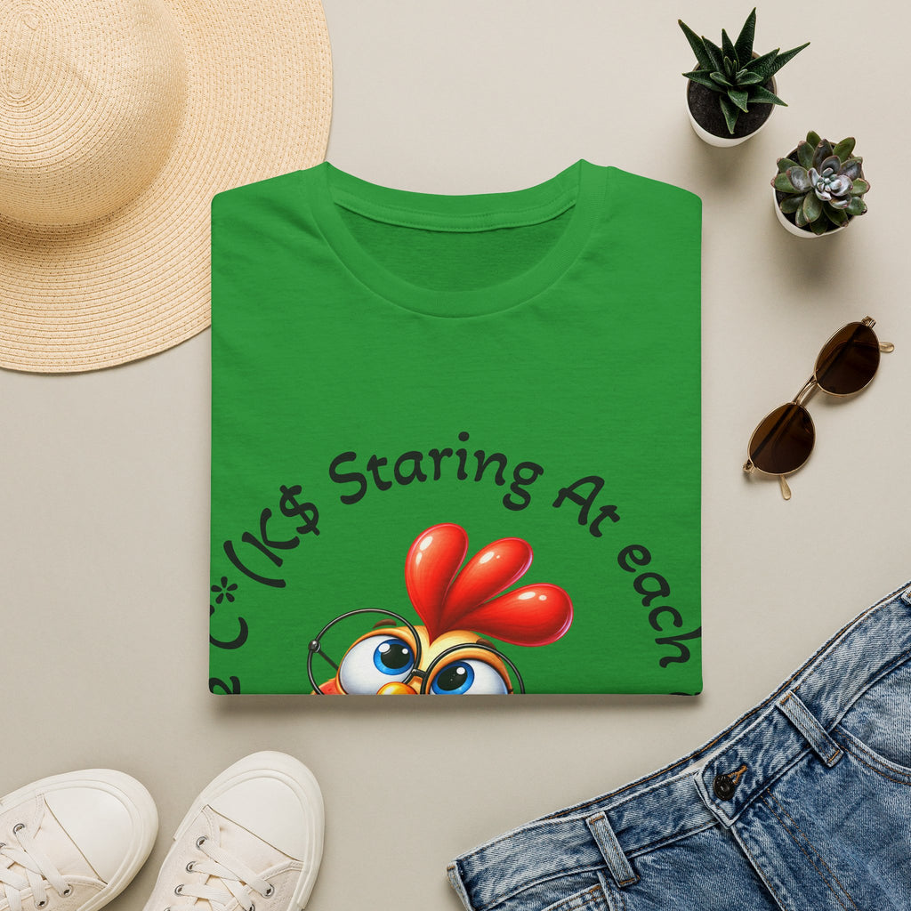 Chicken Cartoon Adult T-Shirt — "Staring At Each Other" Cute Funny Graphic Tee