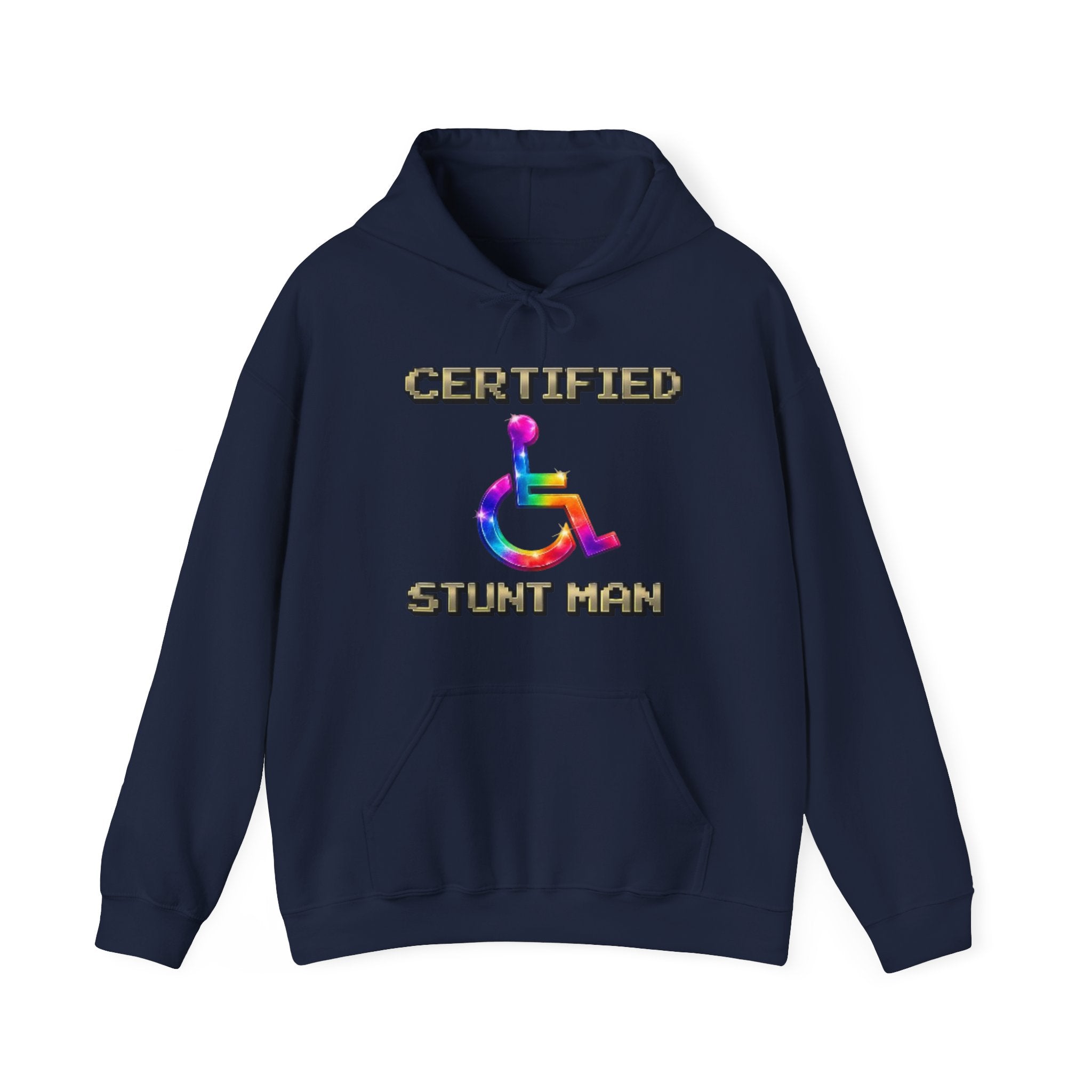 Adult Hoodie - "Certified Stunt Man" Rainbow Wheelchair Hoodie