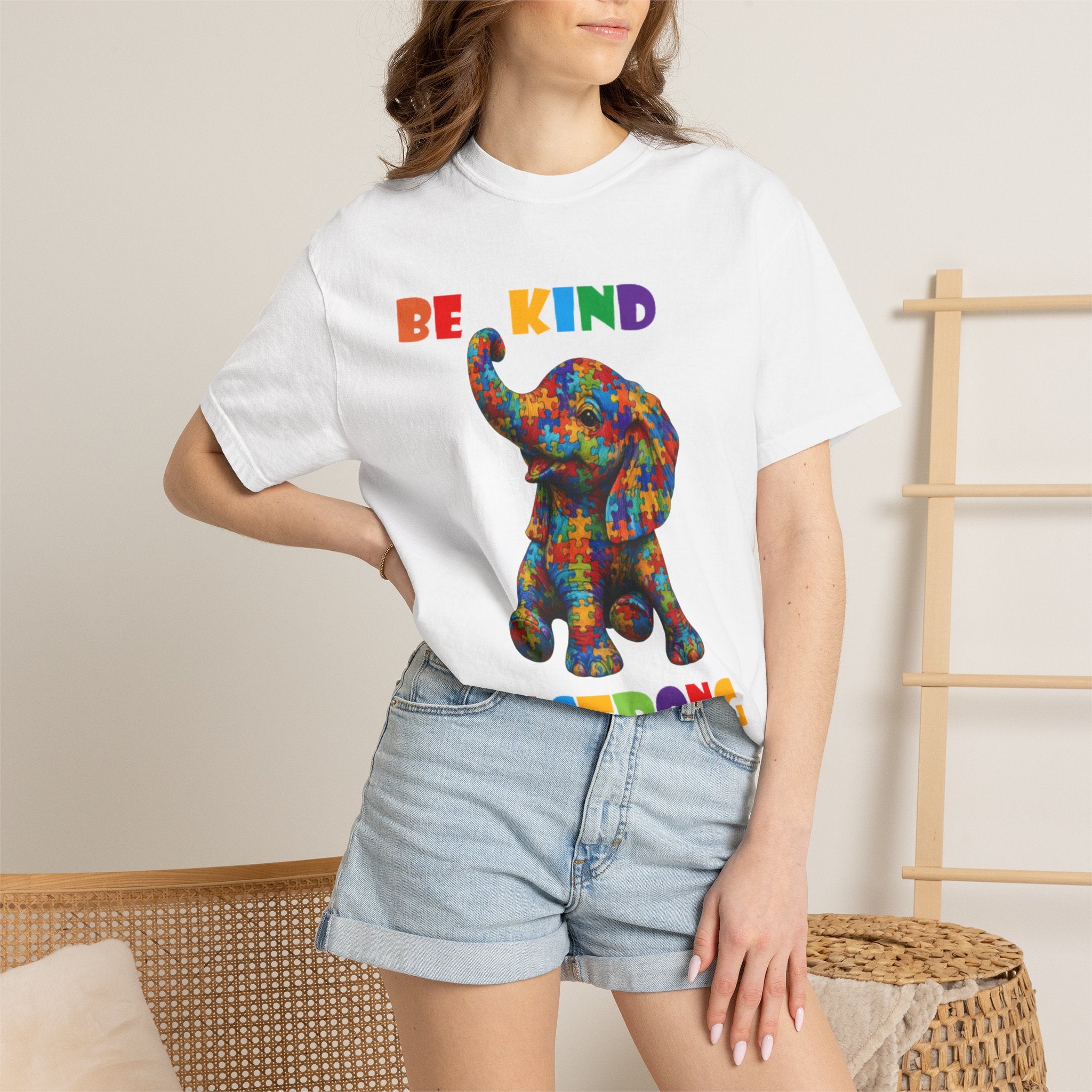 Be Kind Be Strong Elephant T-shirt | Colorful Puzzle Pattern Adult T-Shirt