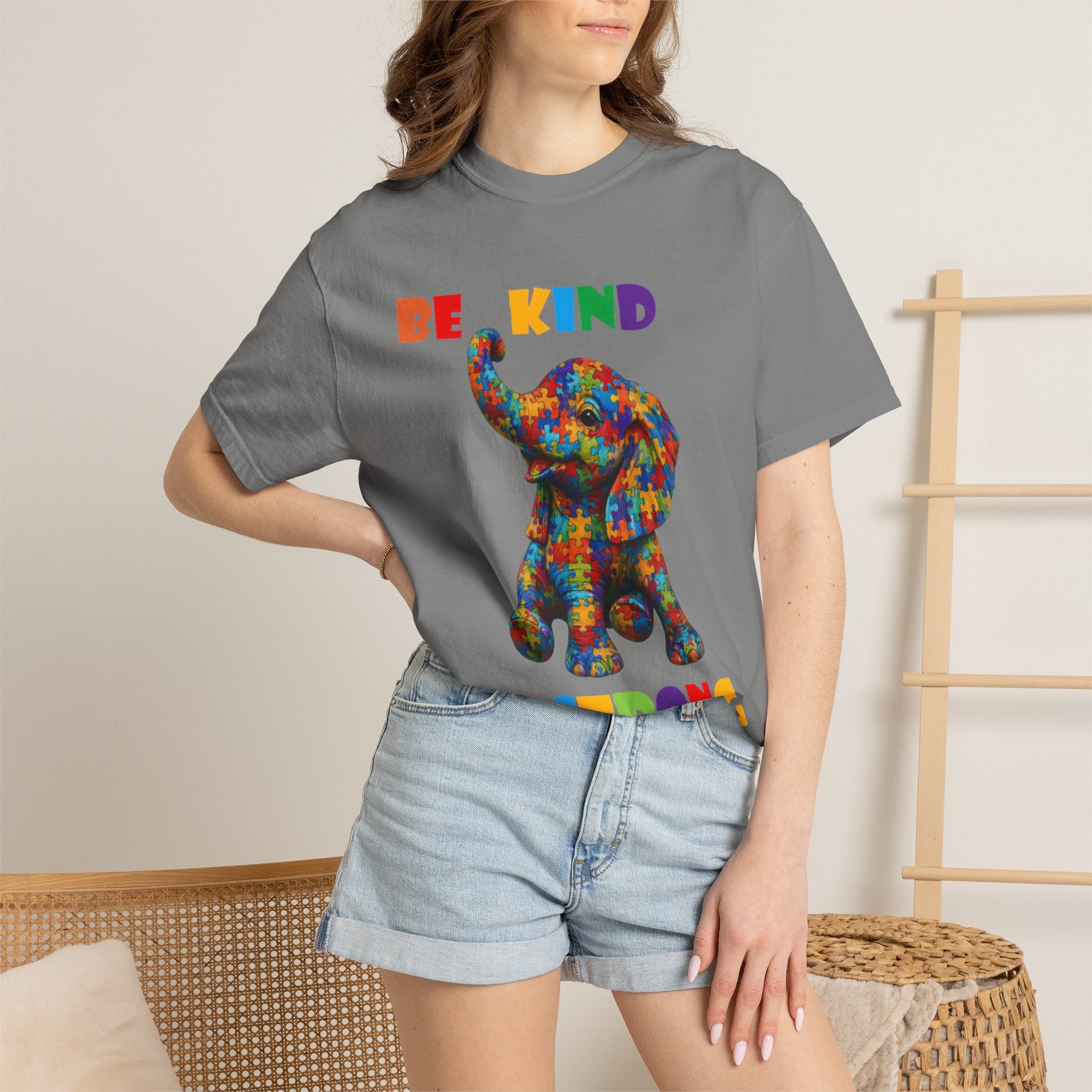 Be Kind Be Strong Elephant T-shirt | Colorful Puzzle Pattern Adult T-Shirt