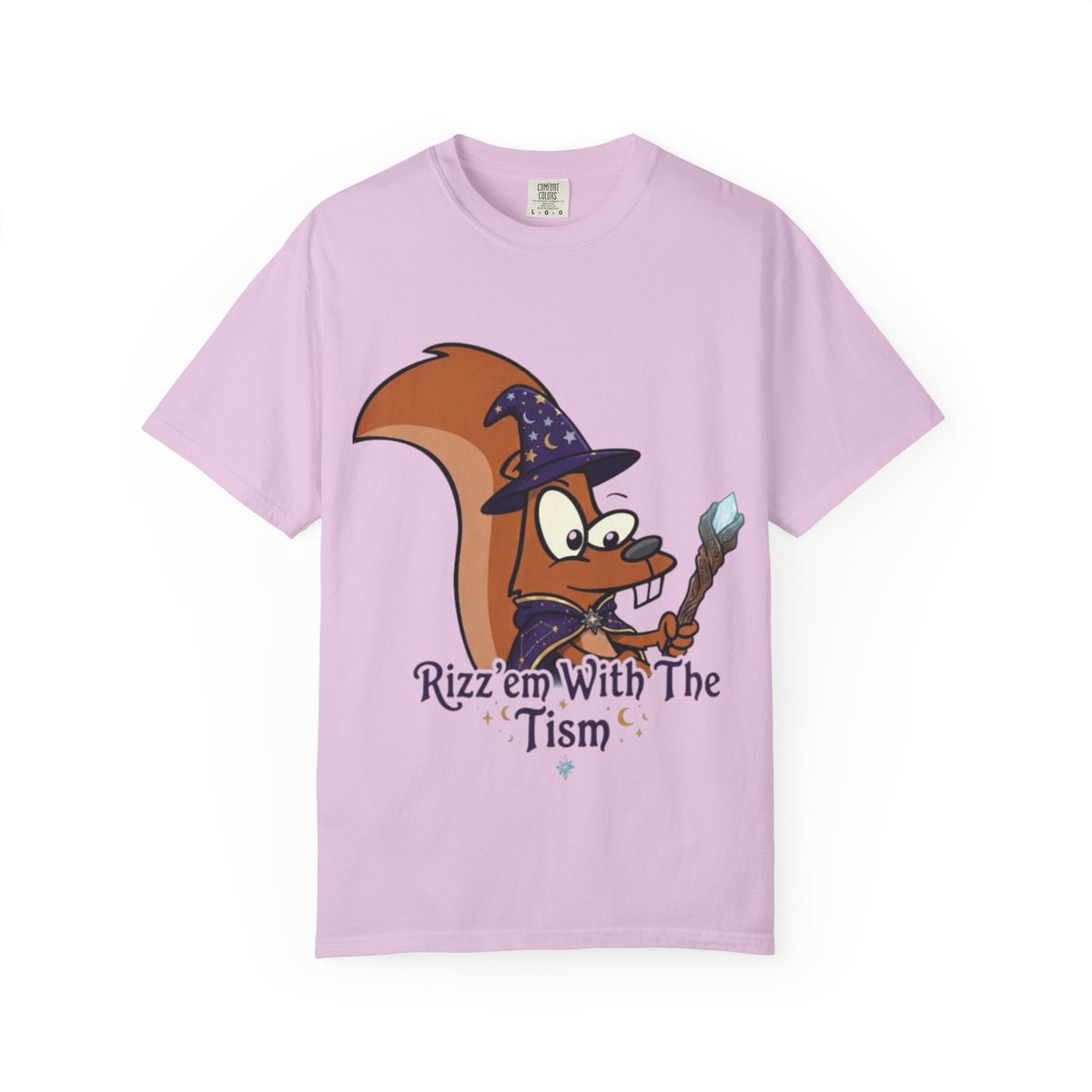 Wizard Squirrel Adult T-Shirt — "Rizz 'em With The Tism" Cute Magic Cartoon Tee