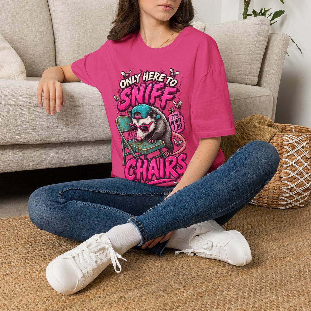 Adult T-Shirt — "Only Here to Sniff Chairs" Cute Ferret Graphic Tee