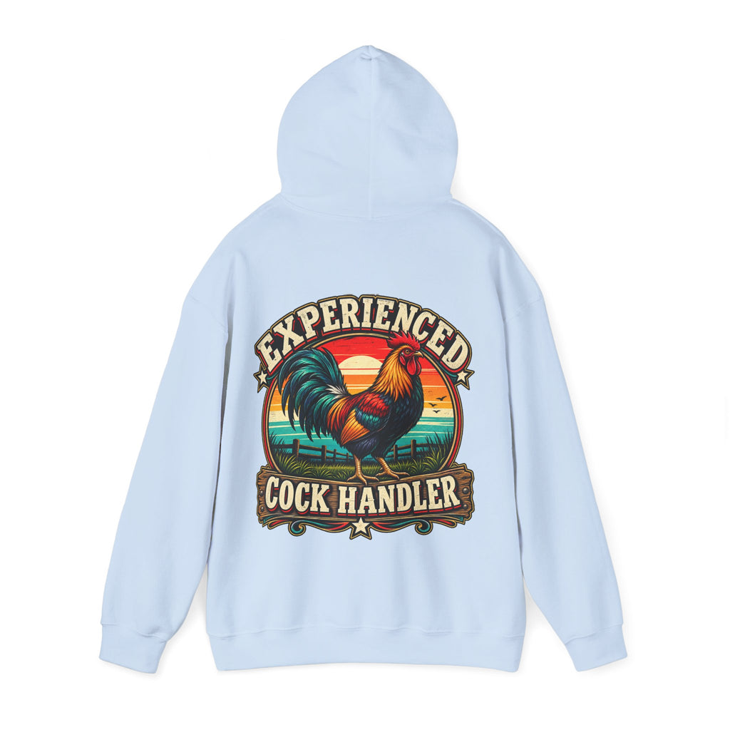 Adult Hoodie — "Experienced Cock Handler" Vintage Rooster Farm Humor Pullover