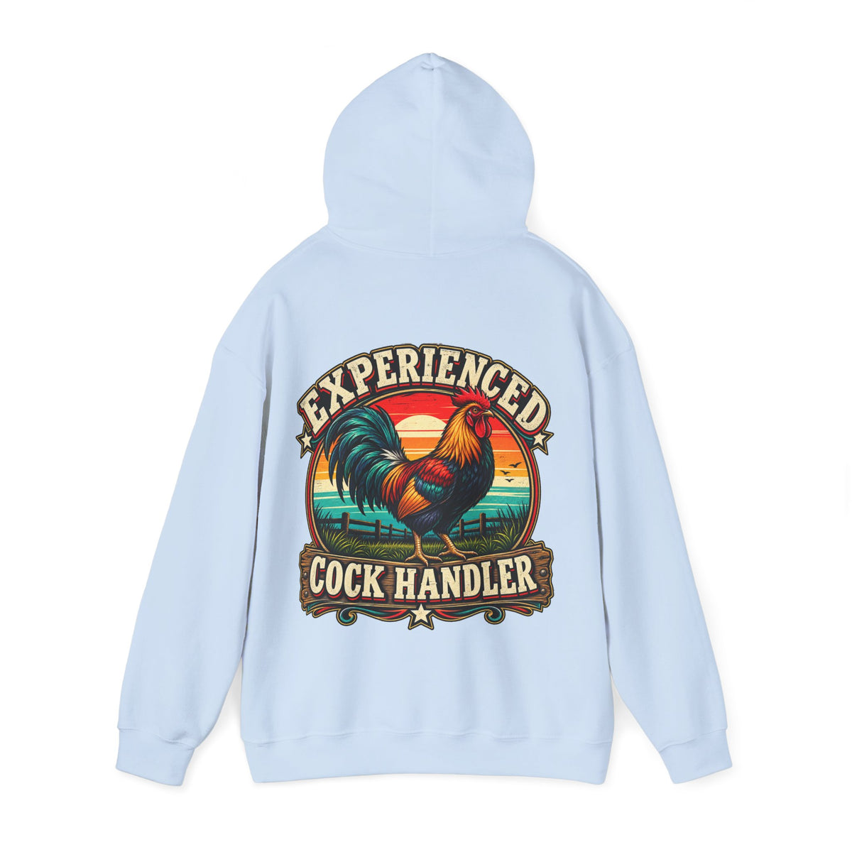 Adult Hoodie — "Experienced Cock Handler" Vintage Rooster Farm Humor Pullover