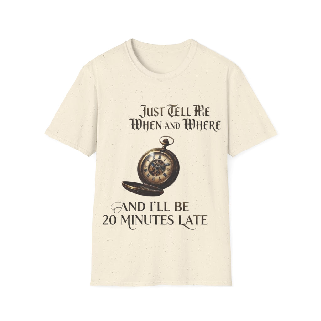 Pocket Watch Adult T-Shirt — "Just Tell Me When and Where" Vintage Timepiece Tee