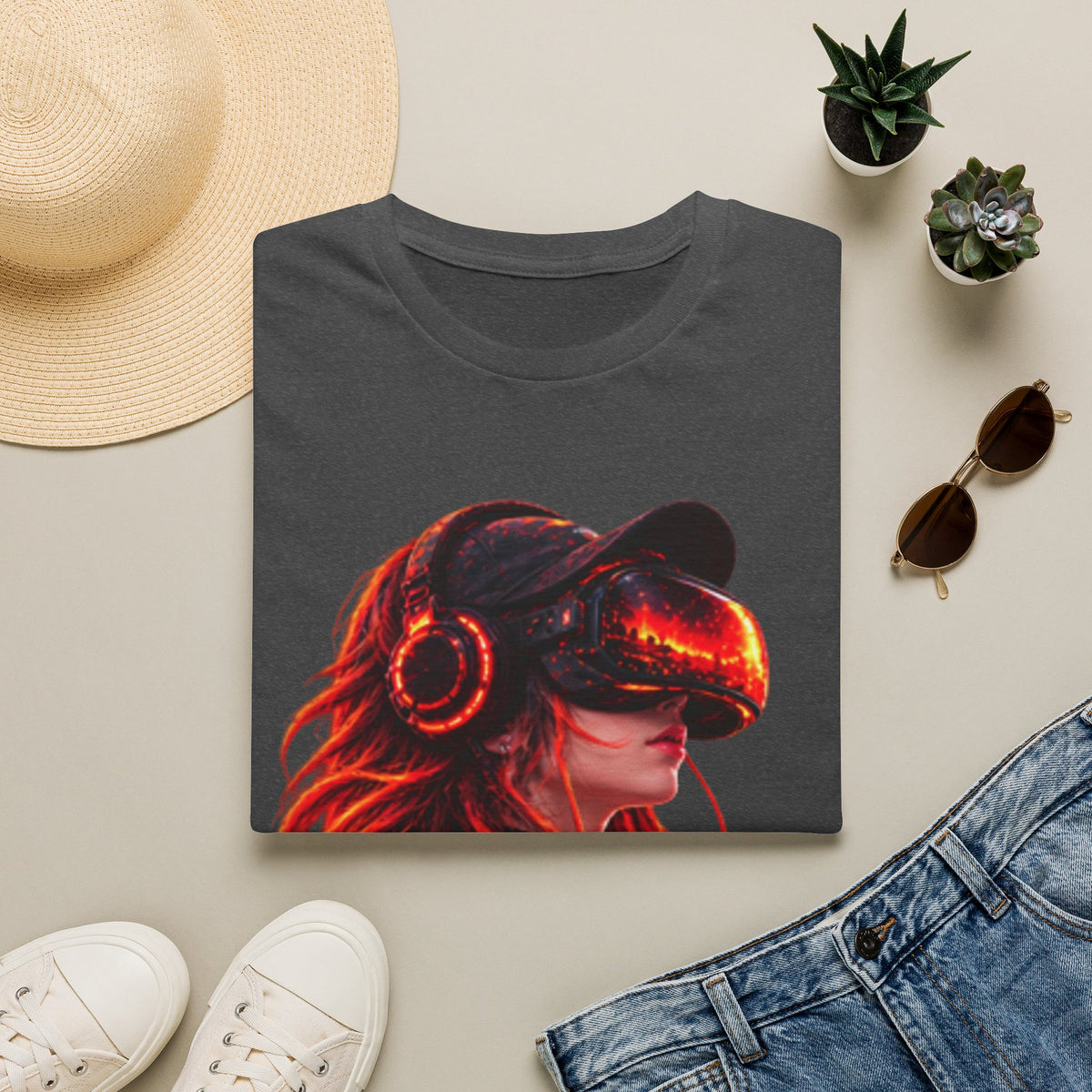 VR Girl Graphic Adult T-Shirt — Neon Cyberpunk Virtual Reality Tee