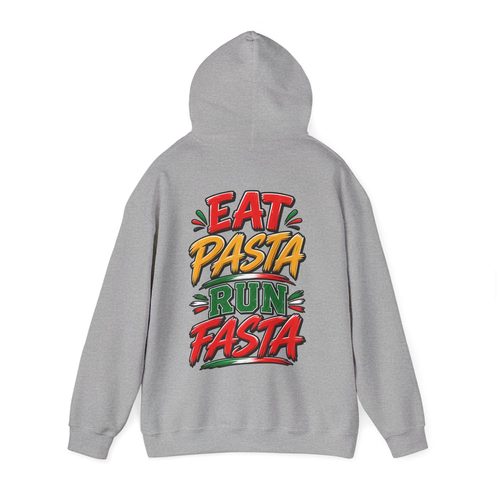 Adult Hoodie — "Eat Pasta Run Fasta" Graphic Pullover