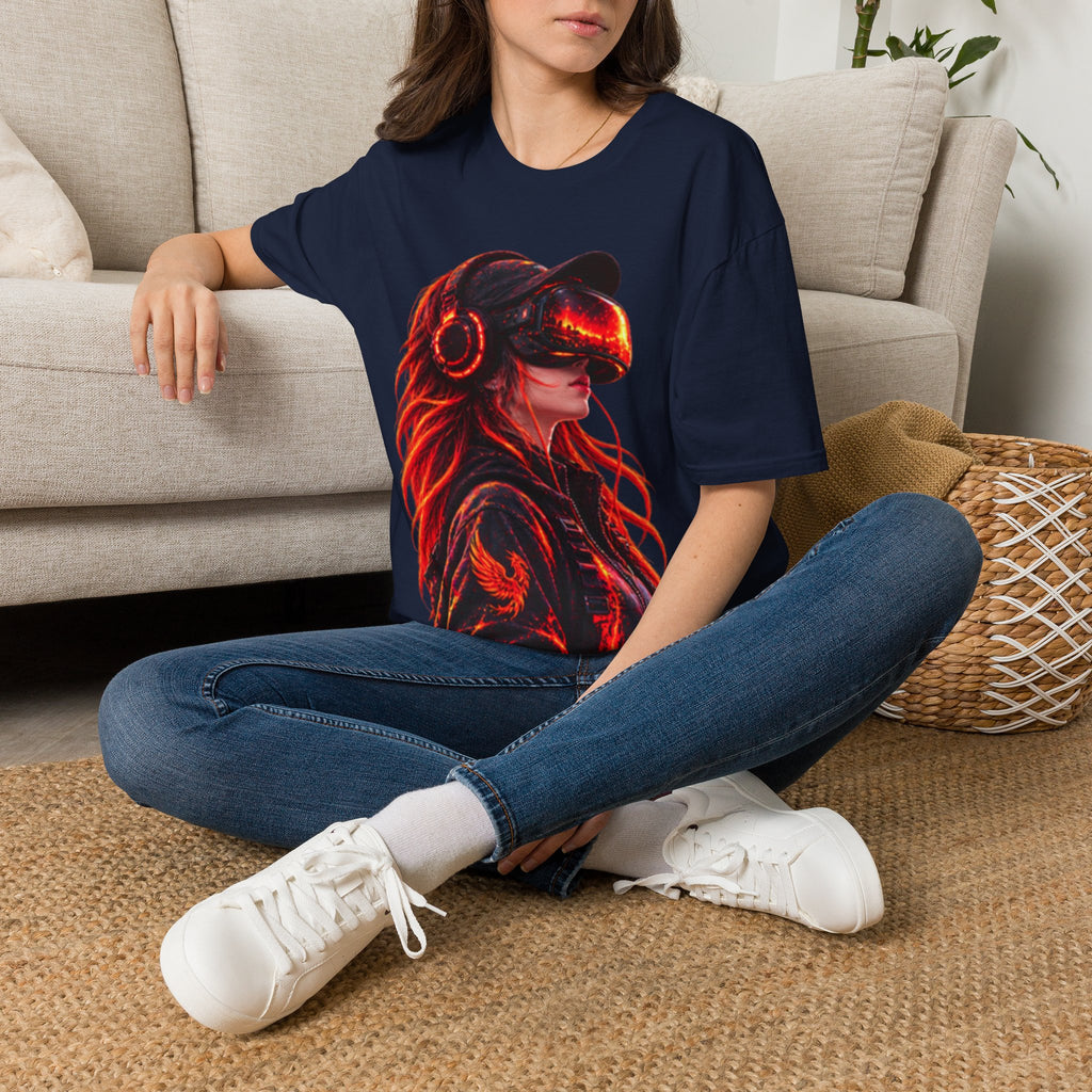 VR Girl Graphic Adult T-Shirt — Neon Cyberpunk Virtual Reality Tee