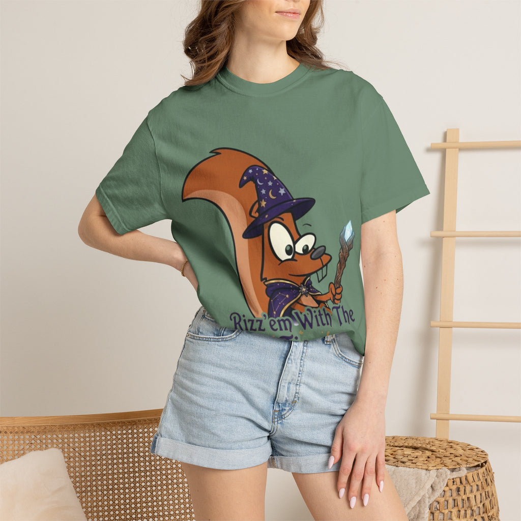 Wizard Squirrel Adult T-Shirt — "Rizz 'em With The Tism" Cute Magic Cartoon Tee