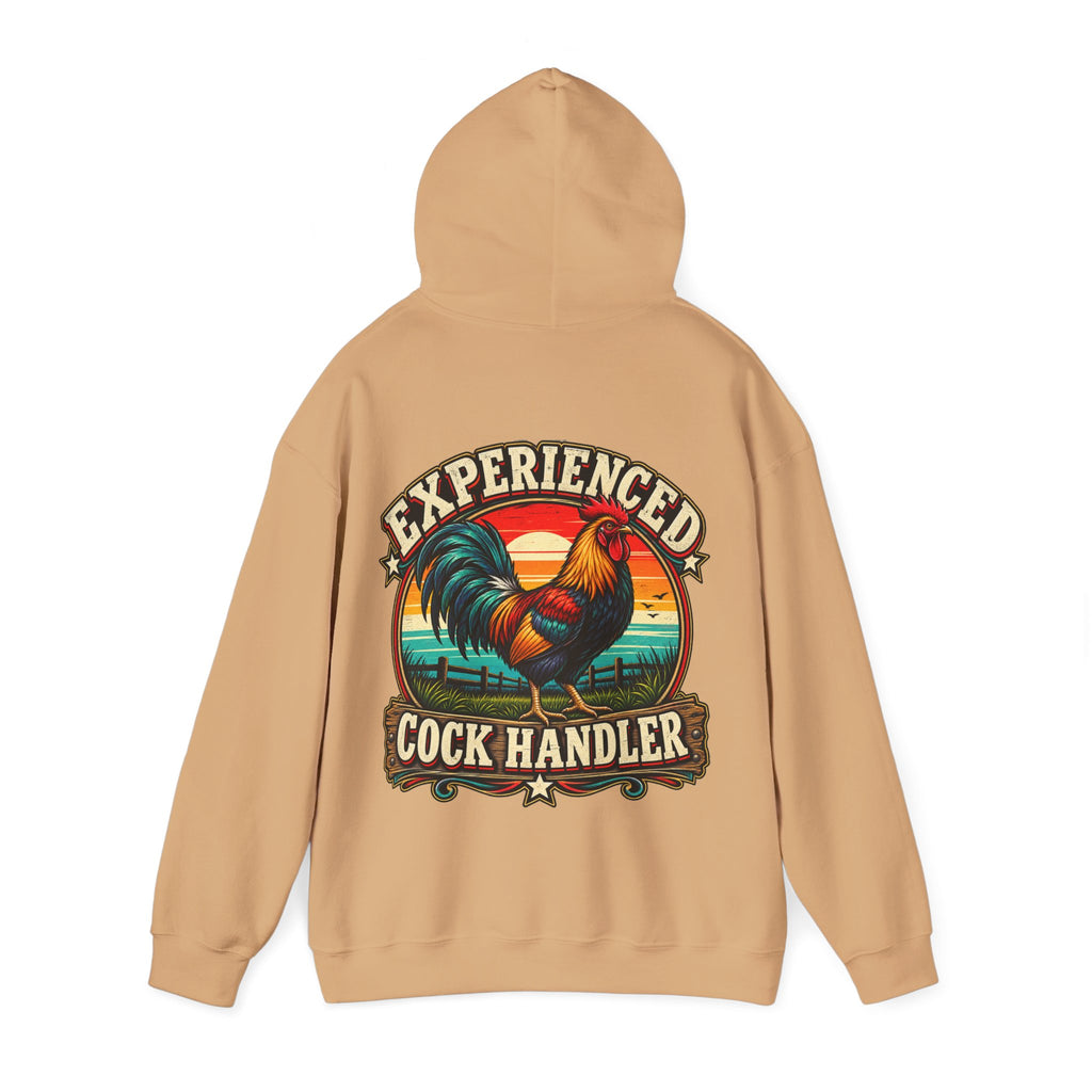 Adult Hoodie — "Experienced Cock Handler" Vintage Rooster Farm Humor Pullover