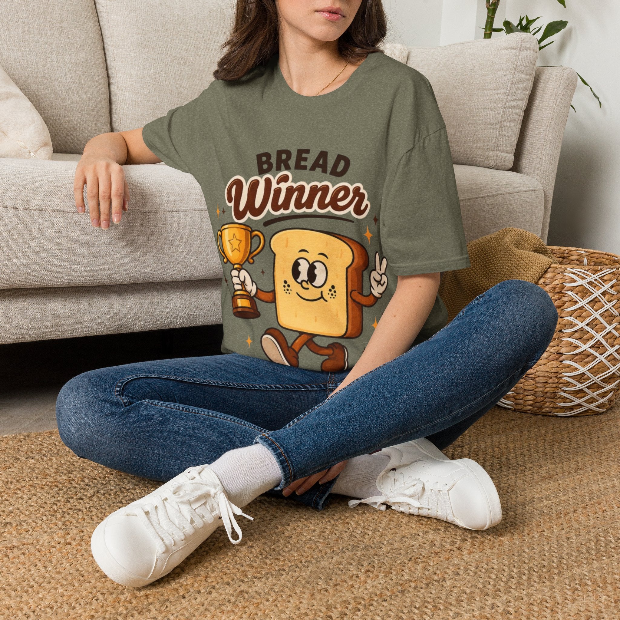 Bread Winner Adult T‑Shirt — Funny Toast Cartoon Tee for Bakers & Breakfast Lovers