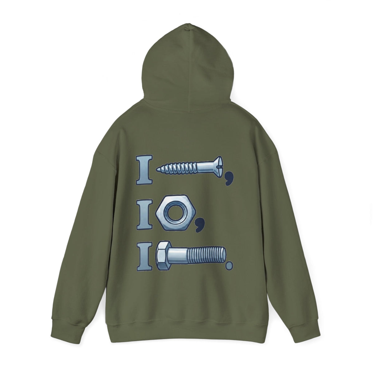 Screw, Nut, Bolt Adult Hoodie — Mechanical Pun Graphic Hooded Sweatshirt