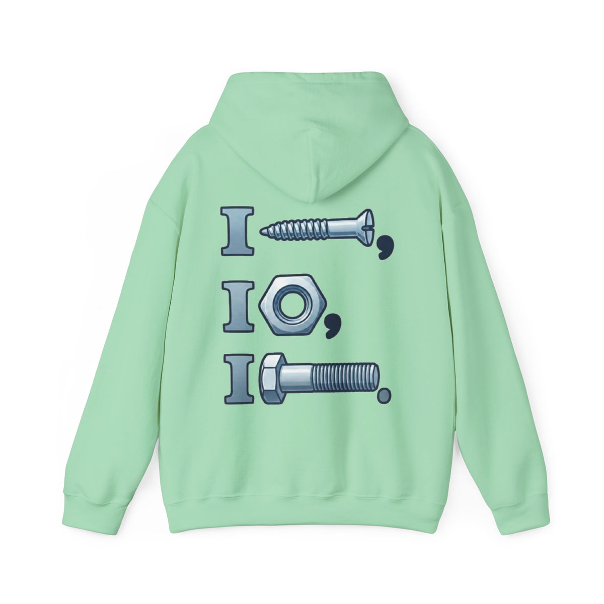 Screw, Nut, Bolt Adult Hoodie — Mechanical Pun Graphic Hooded Sweatshirt