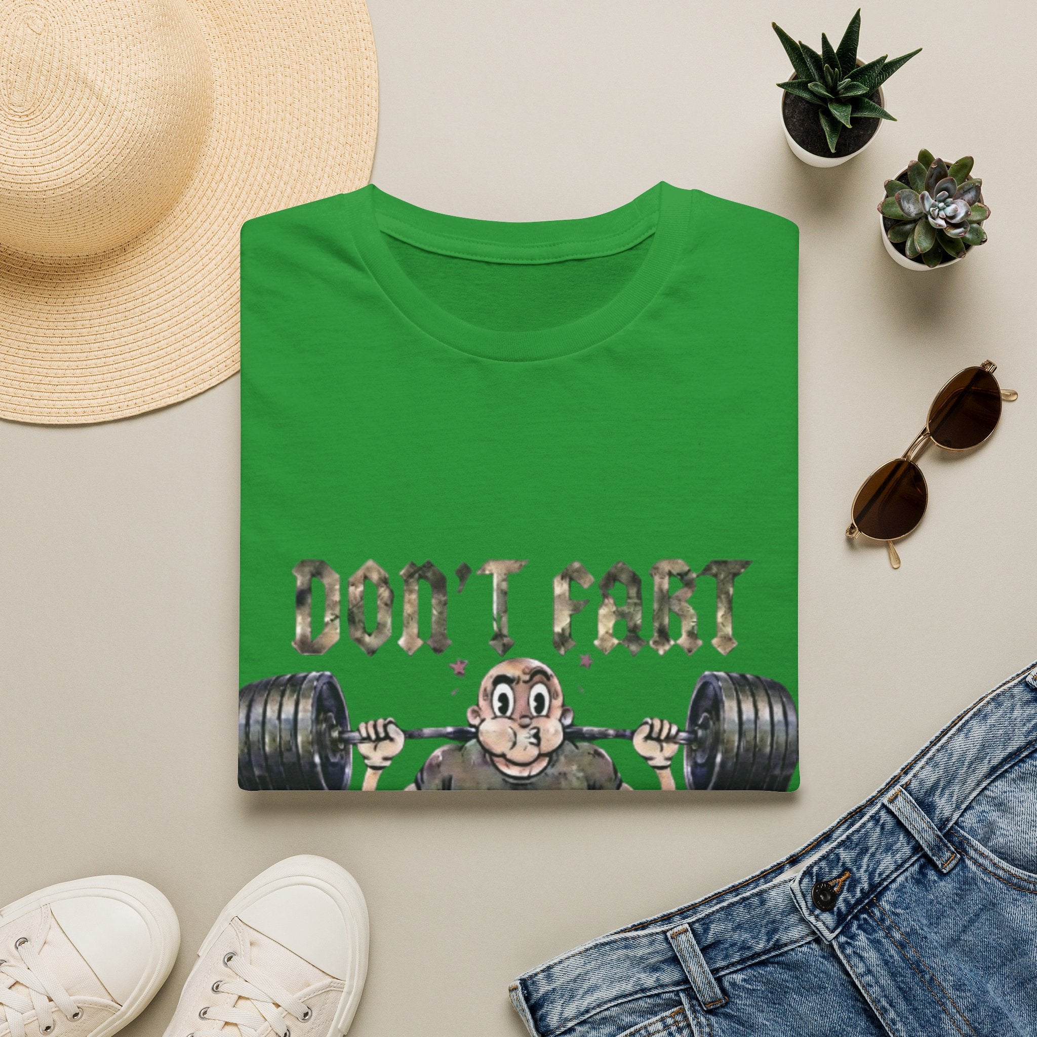 Don't Fart Weightlifting  Adult T‑Shirt — Funny Gym Workout Tee