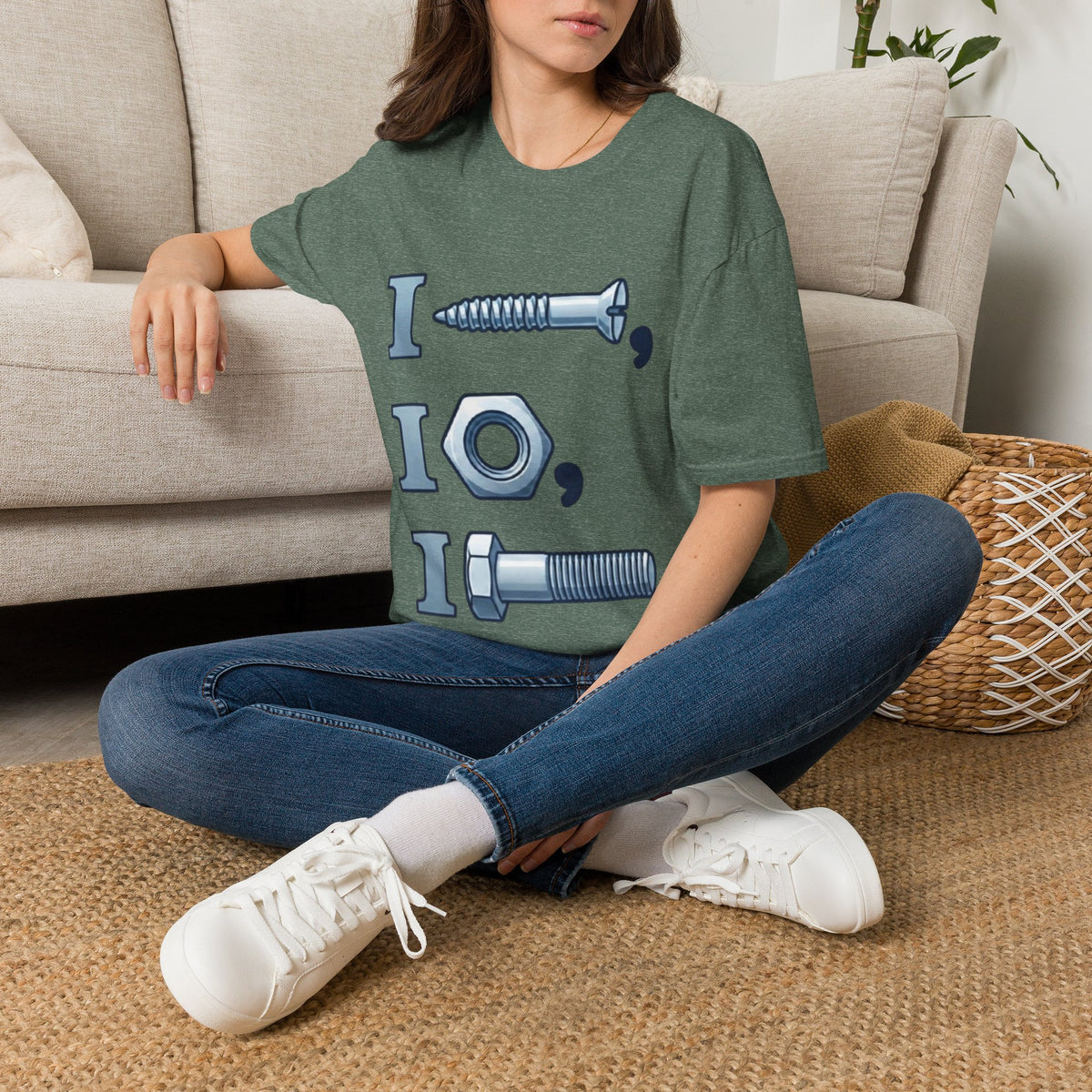 Screw, Nut & Bolt Graphic Adult T-Shirt — I (screw), I (nut), I (bolt) Novelty Tee