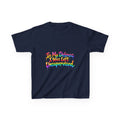 Kids Tee — "In My Defence I Was Left Unsupervised" Rainbow Drip Graphic