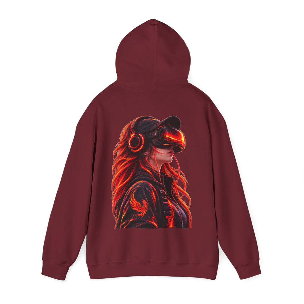 VR Headset Adult Hoodie — Futuristic Gamer Portrait Graphic Hooded Sweatshirt