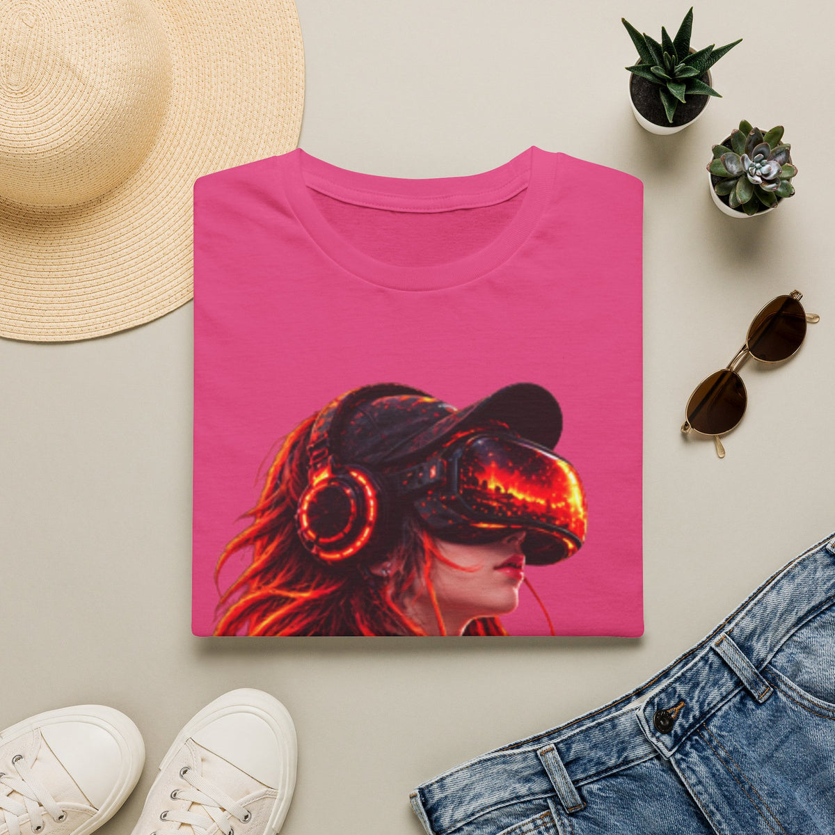 VR Girl Graphic Adult T-Shirt — Neon Cyberpunk Virtual Reality Tee