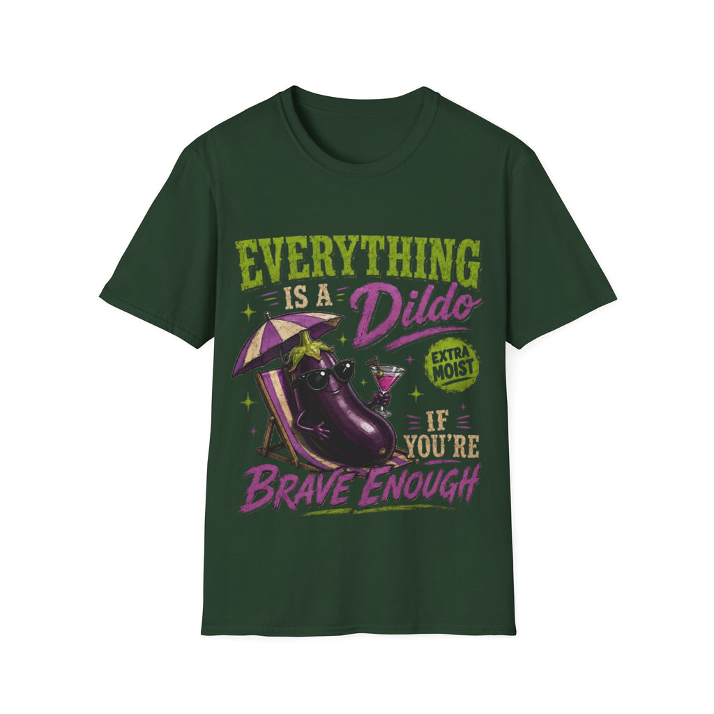 Graphic Adult T‑Shirt — "Everything Is a Dildo" Humorous Eggplant Design