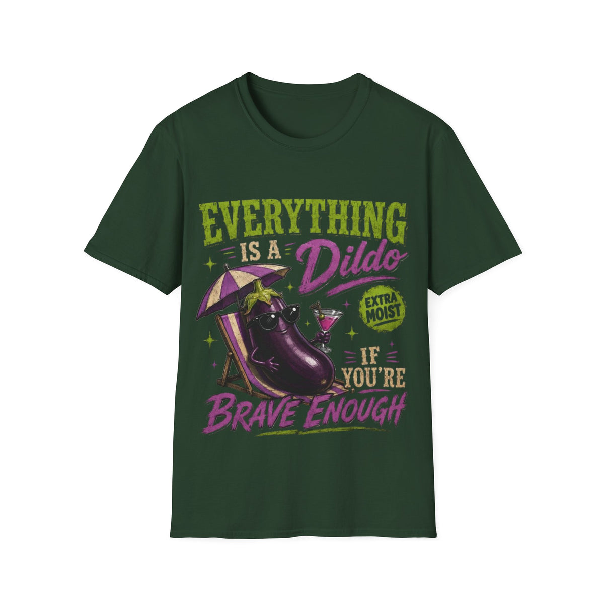 Graphic Adult T‑Shirt — "Everything Is a Dildo" Humorous Eggplant Design