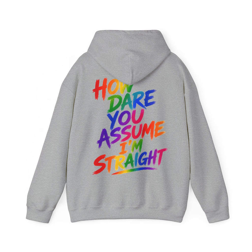 How Dare You Assume I'm Straight Adult Hoodie — Rainbow Pride Statement Sweatshirt
